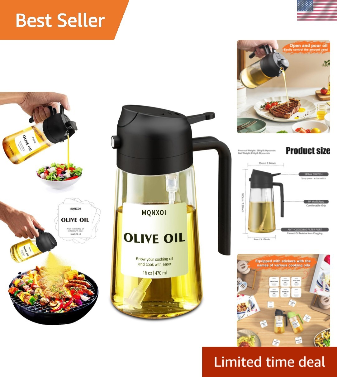470ml Oil Sprayer & Dispenser - Effortless Cooking for Gourmet Chefs