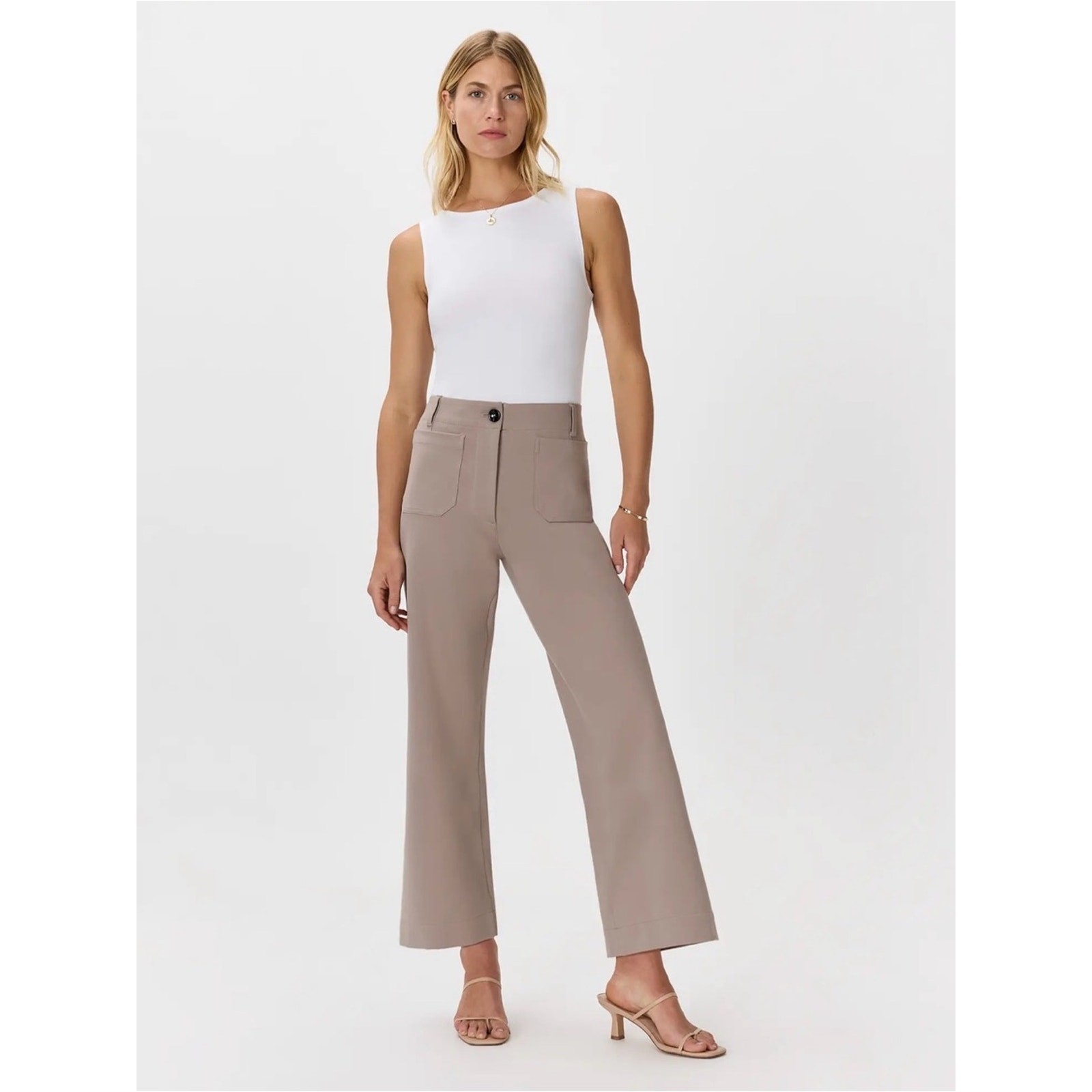 NWT Quince Taupe Ponte Ankle Cropped Wide Leg Pants Size 8 Stretch Trousers