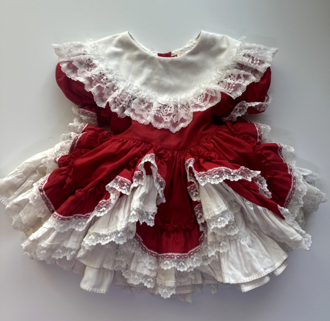 Vintage Lid’l Dolly’s Girls 1T Red White Lace Ruffle Dress Christmas Holiday