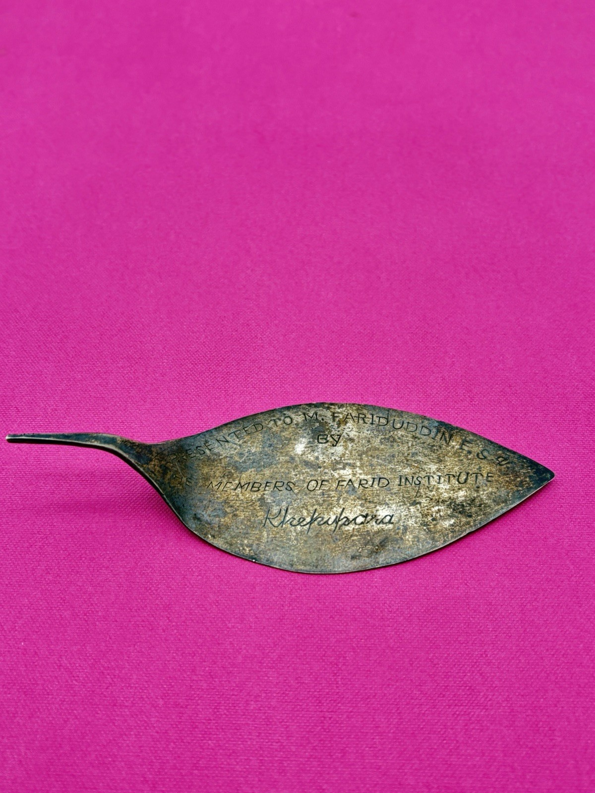 Vintage 1940 Solid Silver Presentation Caddy Spoon Farid Institute Bengal India