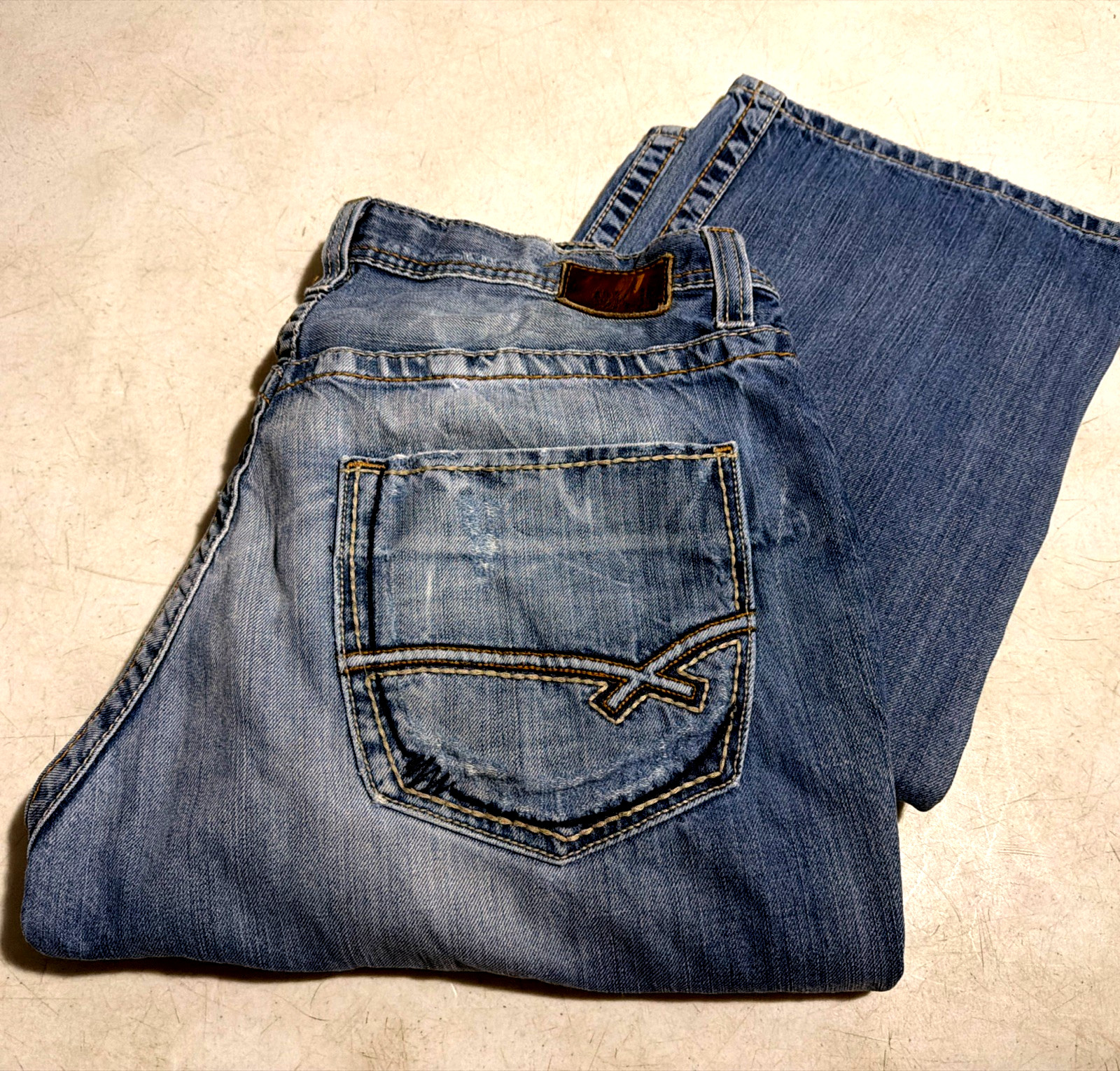 BKE Derek Jeans Men\'s Size 34x34 Actual Bootcut  Thick Stitch Distressed CLEAN