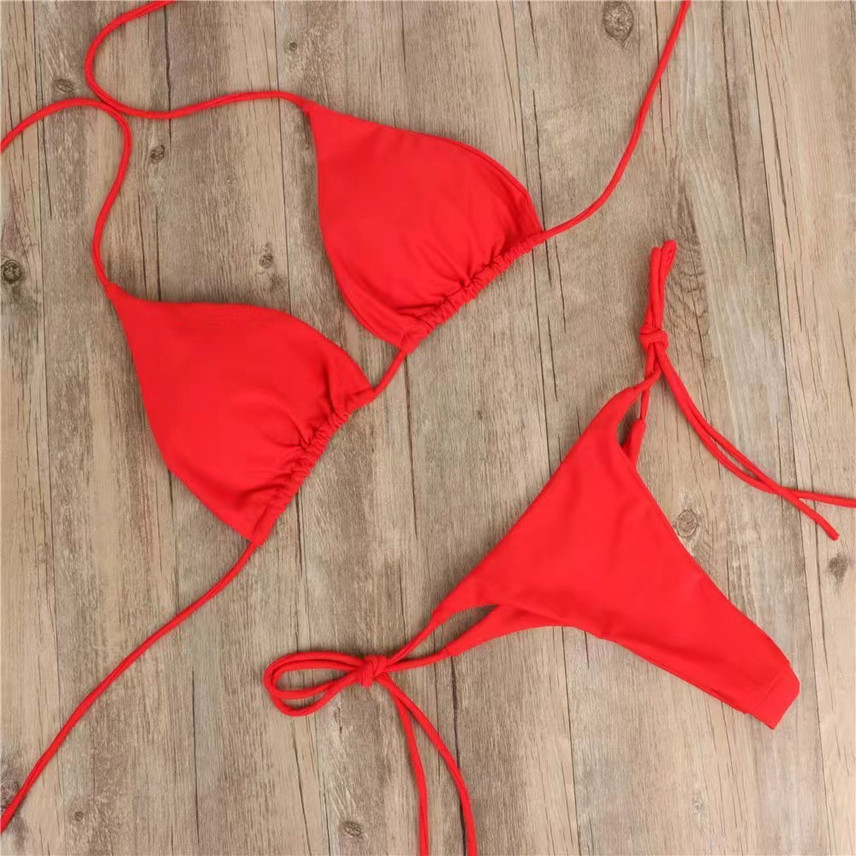 BRIGHT RED Sexy Mini Bikini Women Brazilian G-String Set Thong Swimwear Swimsuit