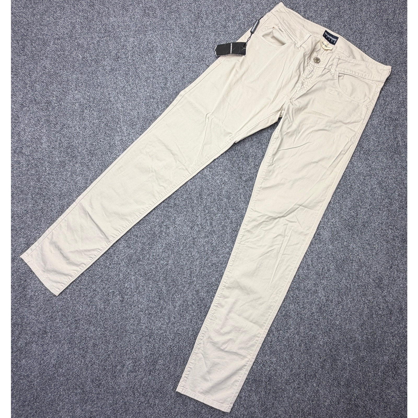 Emporio Armani Jeans Womens 29 Beige Stretch Cotton Embroidered Logo NWT Flaw