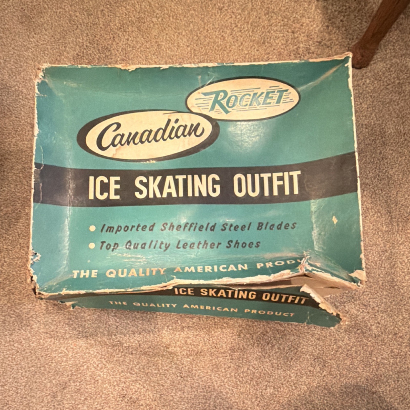 1950Canadian Rocket Women\'s White Leather Figure Ice Skates Lace Closure Vintage