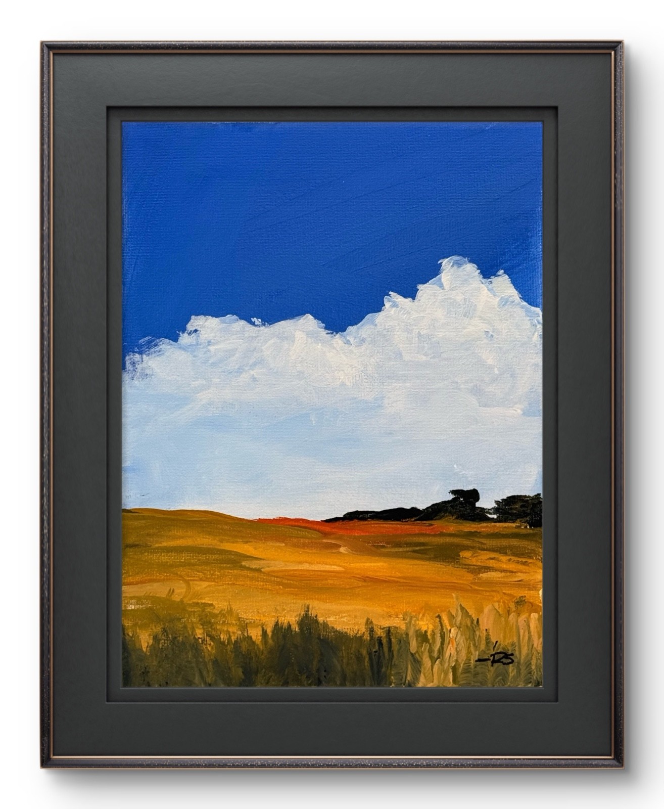 R Stevens Original 9x12 Impressionist Golden Field Clouds Painting Signed Canvas