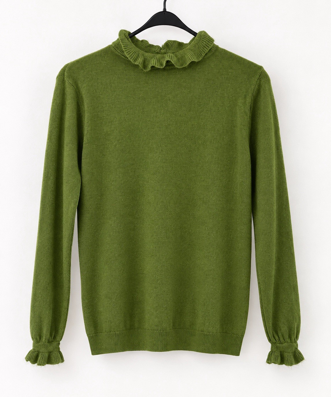 True Vintage Pandora Green Orlon Acrylic Ruffle Collar Sweater Mod Retro Knit