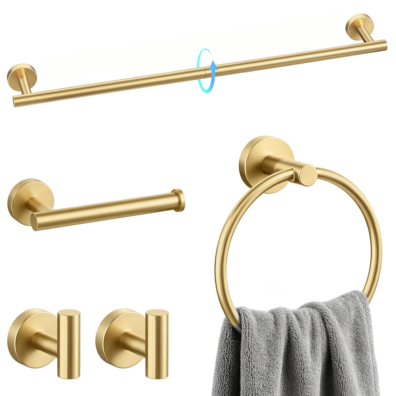 STWWO 5-Piece Gold Bathroom Accessories Set 24 Inch Brushed Gold-1