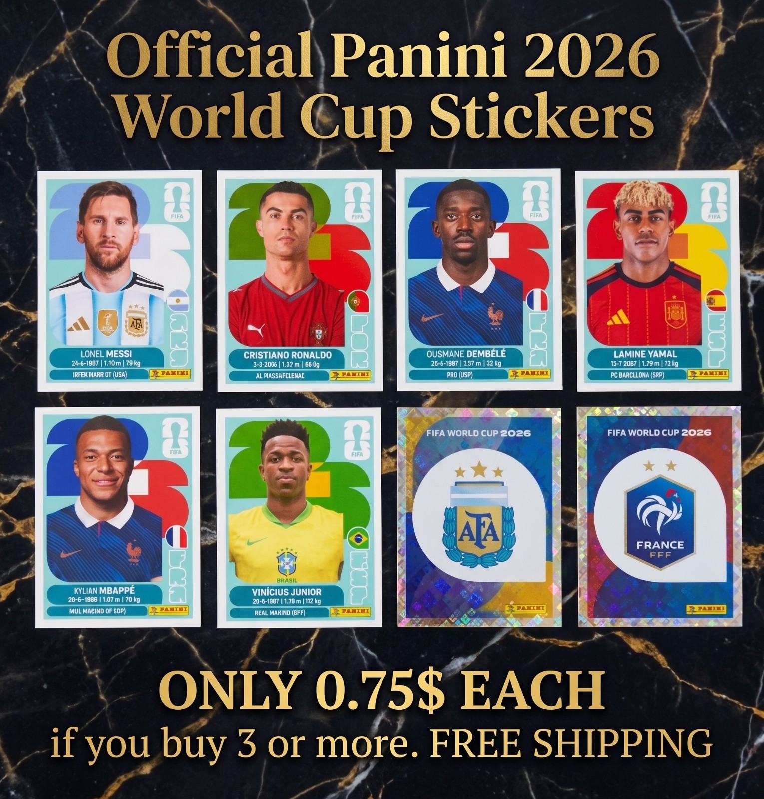 0.75$ PANINI WC 2026 STICKERS, PAR - UZB  Alphabetically 