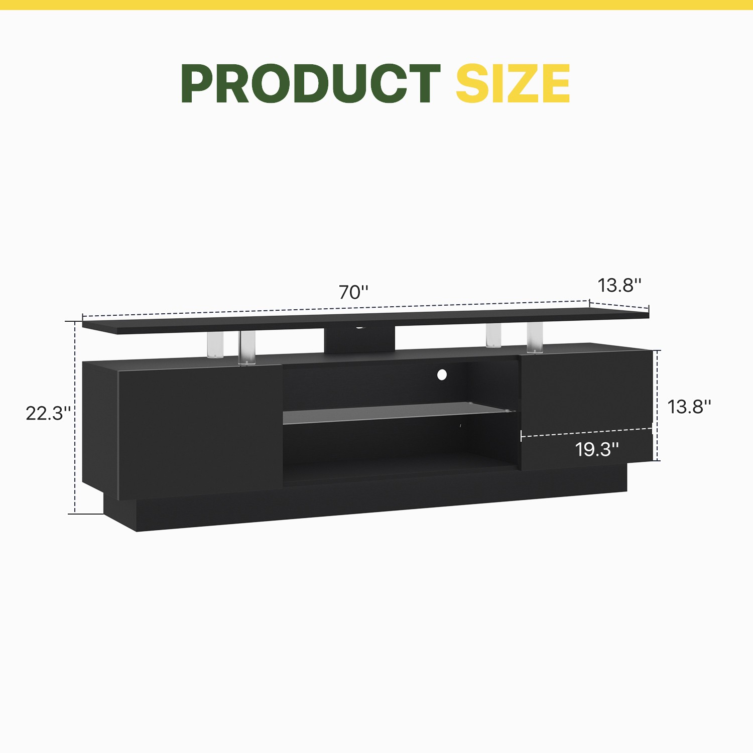 70/80 Inch High-Glossy TV Stand with 2 Side Cabinets 3 Layer LED Lights