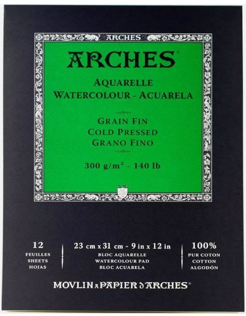 Arches 1795092 9x12 inch Cold Press Watercolour Pad, Natural White - 12 Sheet