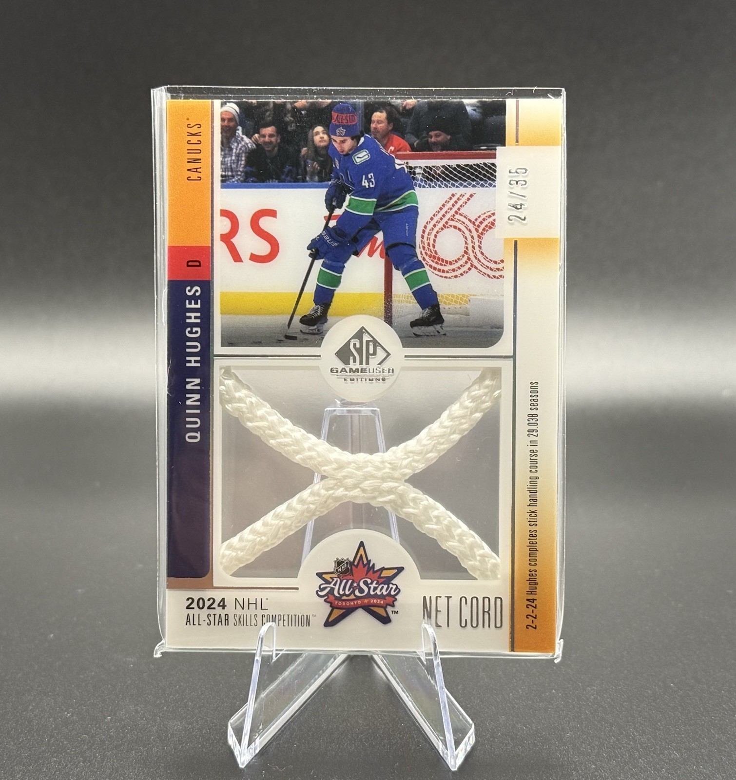 2024-25 SP Game Used Quinn Hughes All-Star Skills Net Cord Relic /35 #ASN-QH 2024-25 SP Game Used Quinn Hughes All-Star Skills Net Cord Relic /35 #ASN-QH