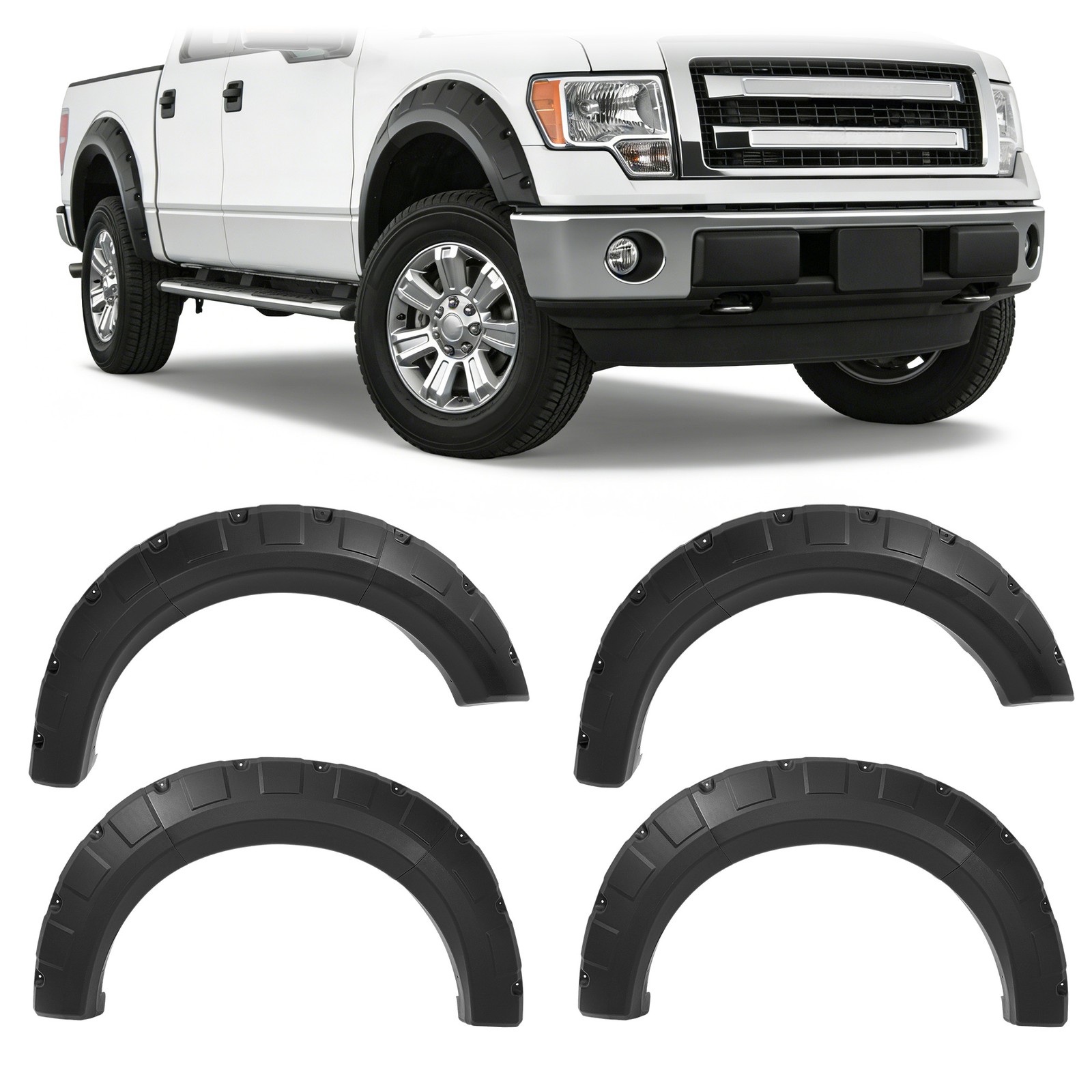 [4PCS] Pocket Riveted Wheel Fender Flare For 2009-2014 Ford F150 F-150 Styleside