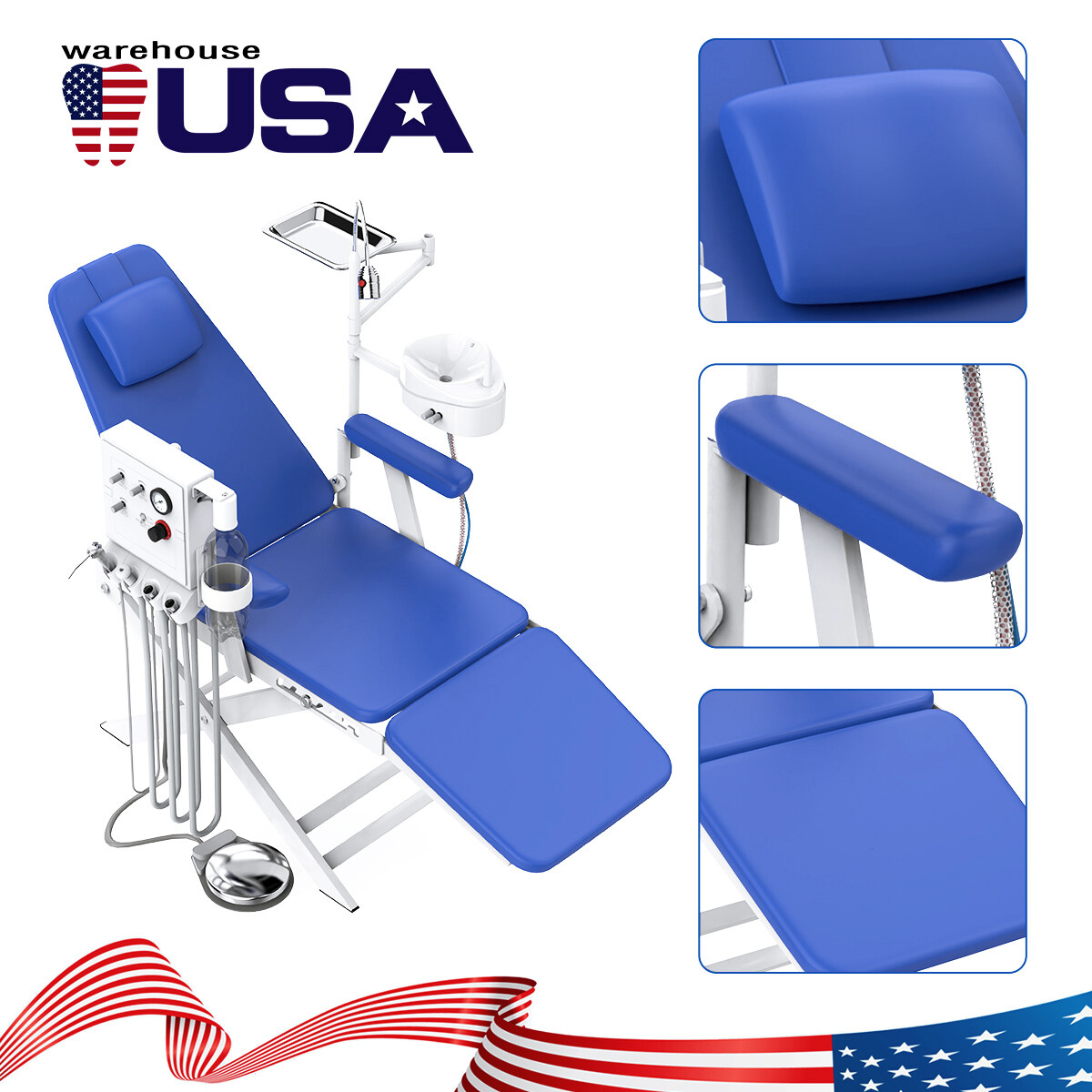 Silla plegable dental portátil + LED + unidad de turbina / taburete de dentista