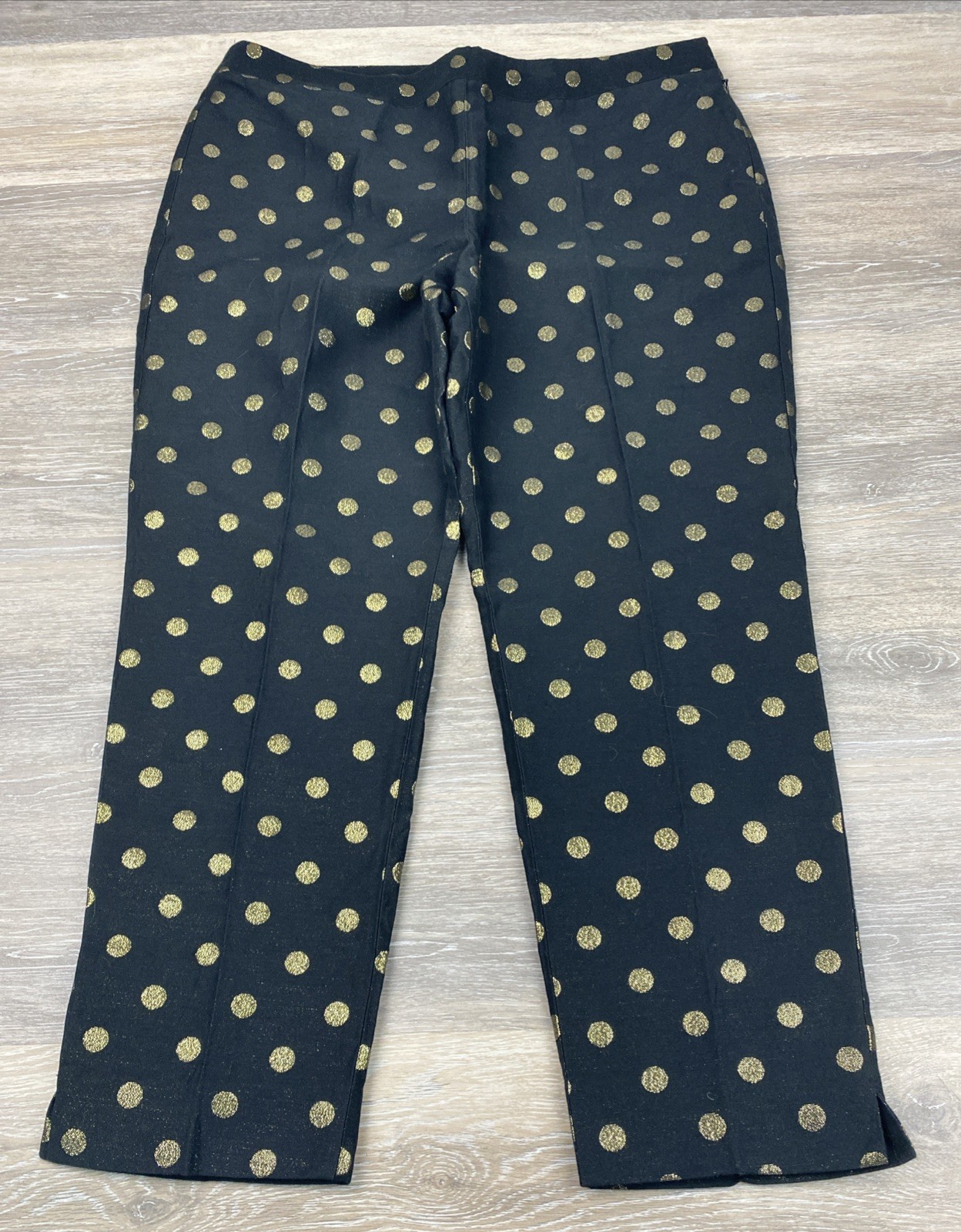 Talbots RSVP Pants Womens Size 14 P Black Gold Foil-Dot Chatham Ankle Trouser