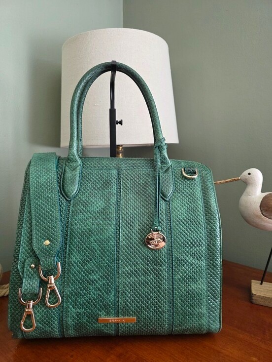 Brahmin Caroline Myrtle Reseda Green Leather Satchel Tote Bag Croc Embossed Brahmin Caroline Myrtle Reseda Green Leather Satchel Tote Bag Croc Embossed