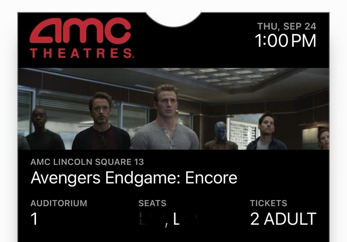 Avengers Endgame Encore Lincoln Square Dolby Thurs September 24th 1 Pm (2 Tix)