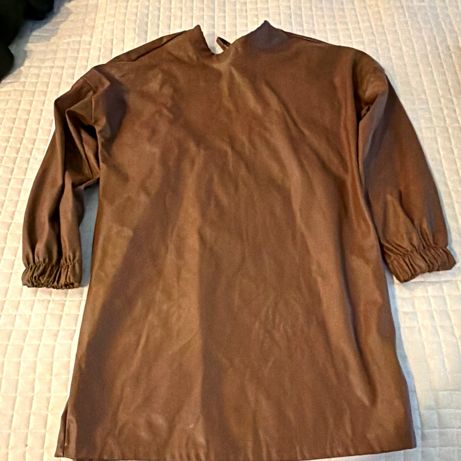 ASOS Women’s Brown Faux Leather Solid Shift Mini Dress Long Sleeve Tie S ASOS Women’s Brown Faux Leather Solid Shift Mini Dress Long Sleeve Tie S