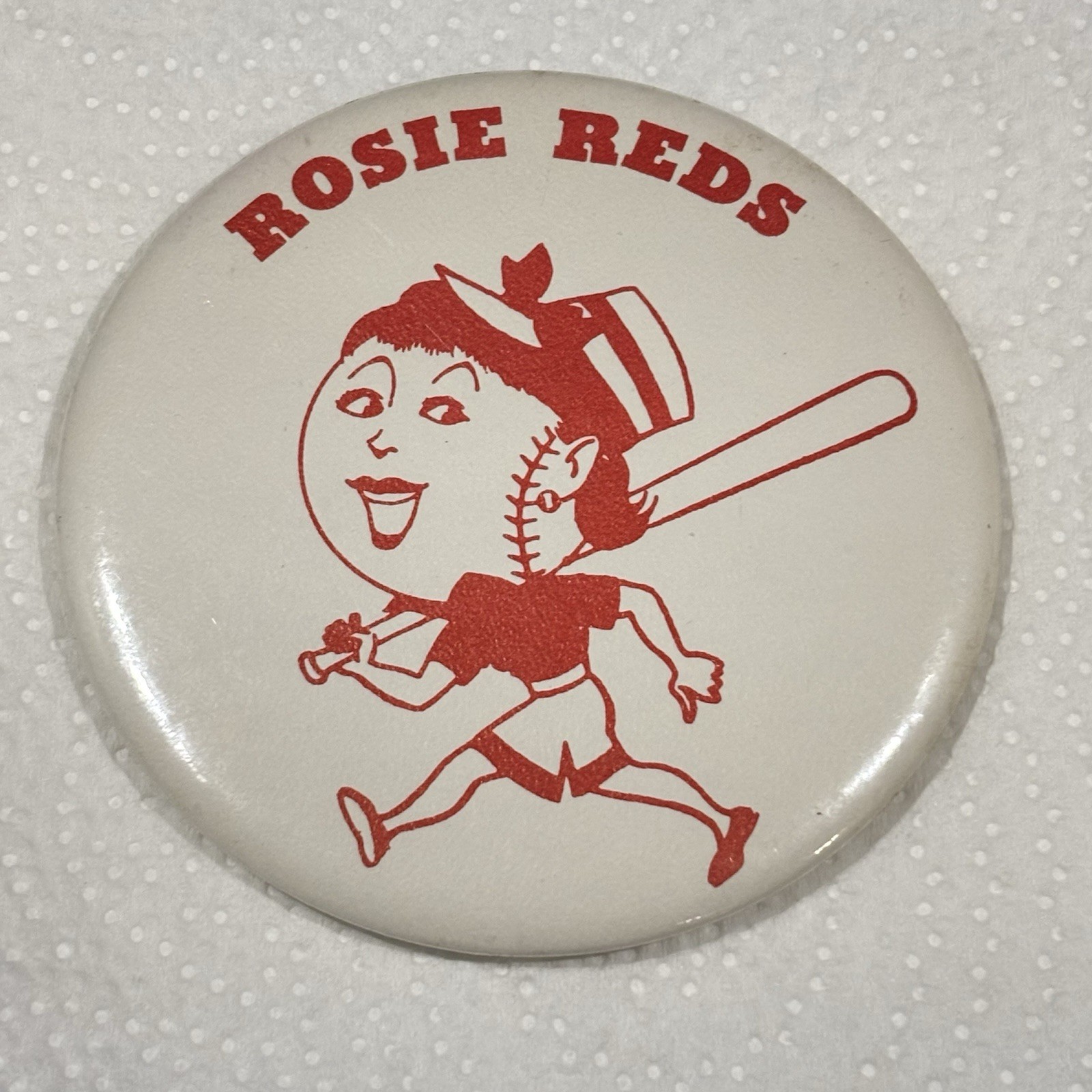Vintage 1970’s Cincinnati Reds Rosie Red Baseball Pinback Button Big Red Machine