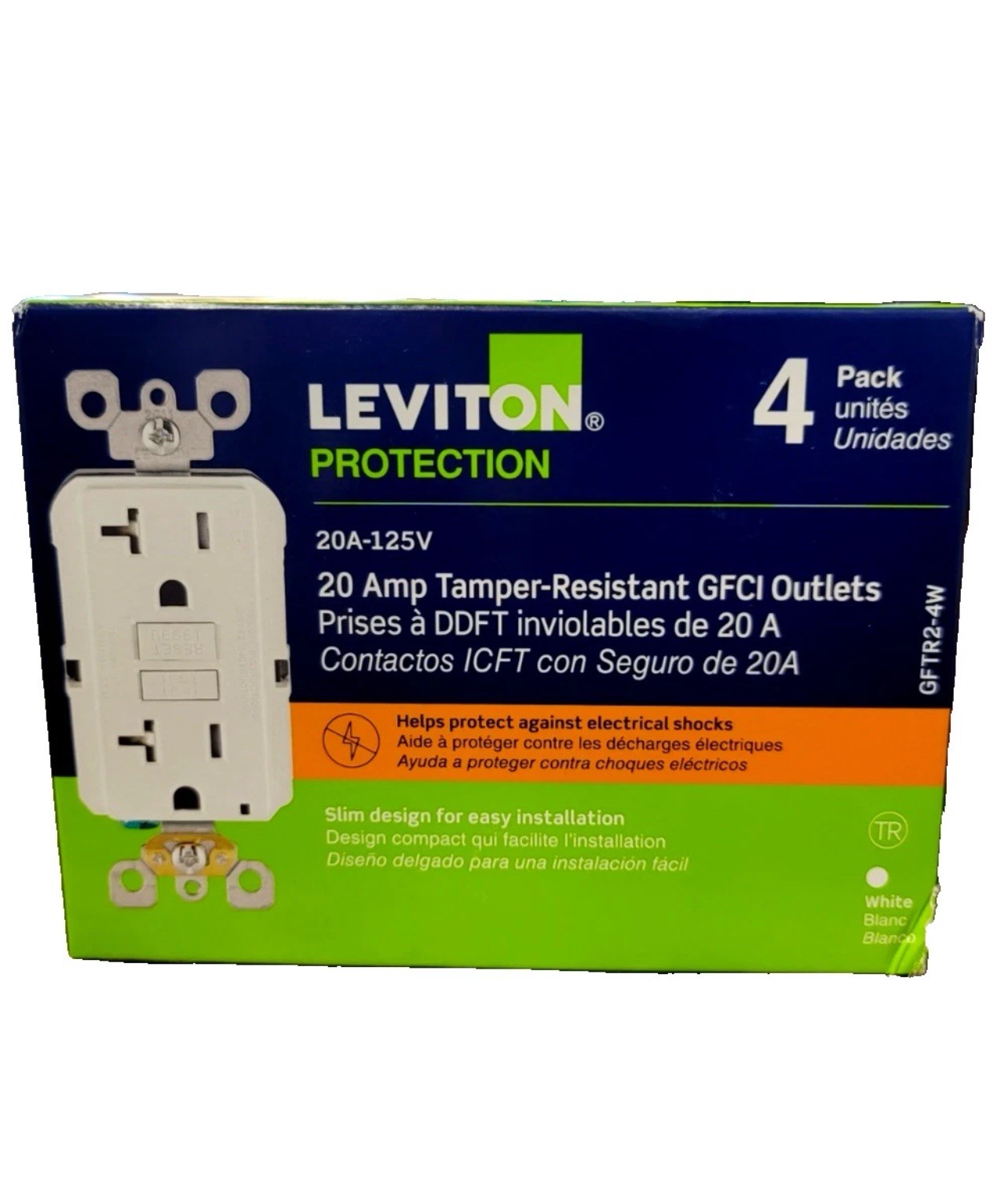 Leviton 20A 125V Tamper-Resistant GFCI Duplex Outlet White 4-Pack GFTR2-4W