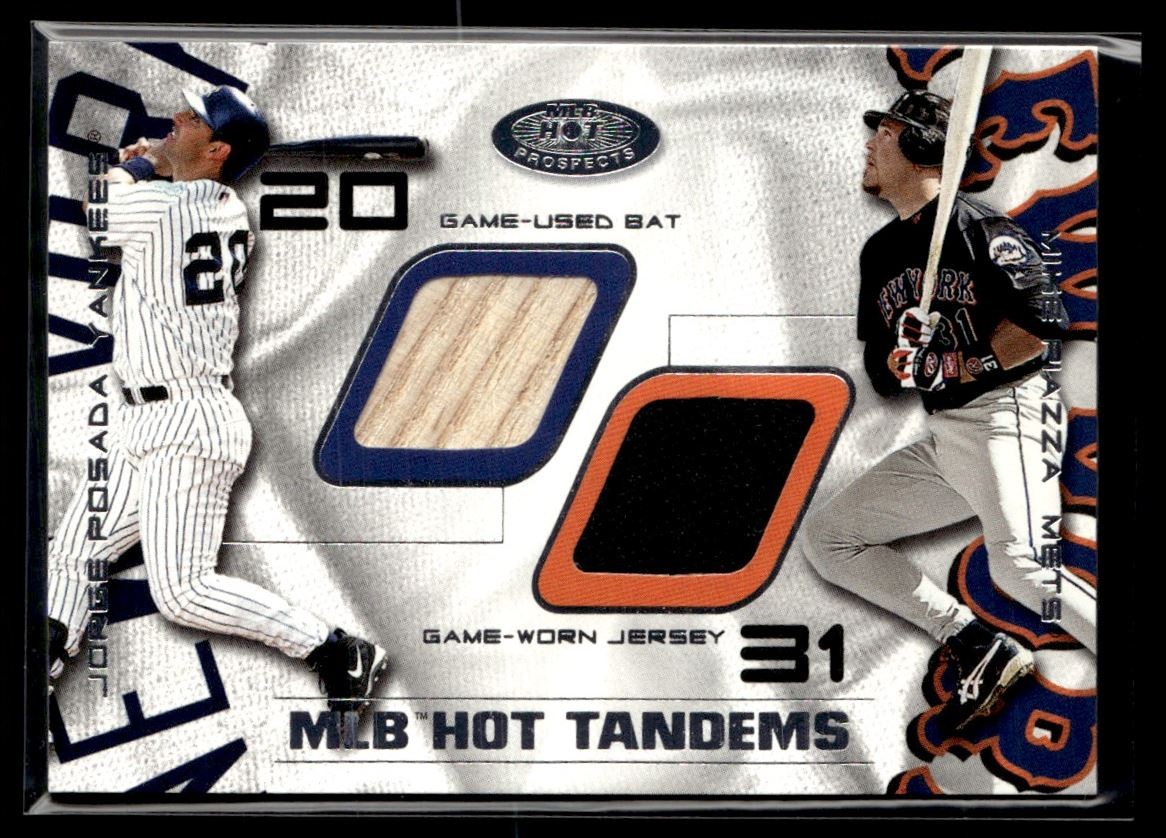 2002 Fleer Hot Prospects MLB Tandems Jersey Bat Jorge Posada/Mike Piazza 034/100