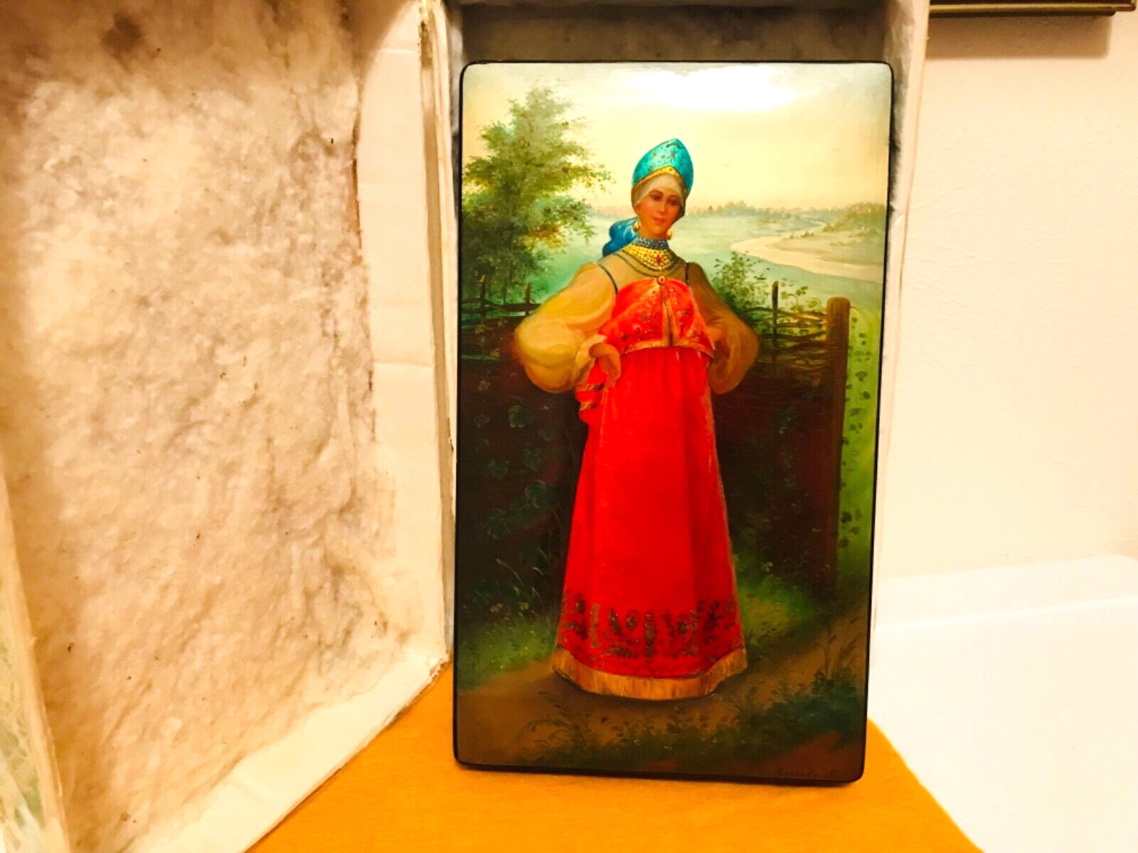 🔥HUGE_EXQUISITE🔥1839–1915 K. Makovsky Russian Maiden Hand-painted lacquer box
