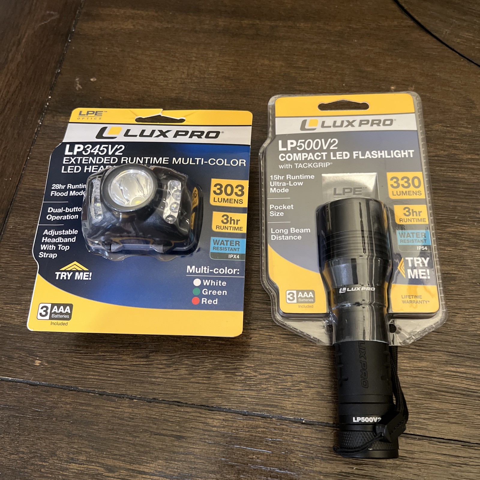 LuxPro LP500v2 Compact LED Flashlight & LP345v2 Multi-color LED Headlamp