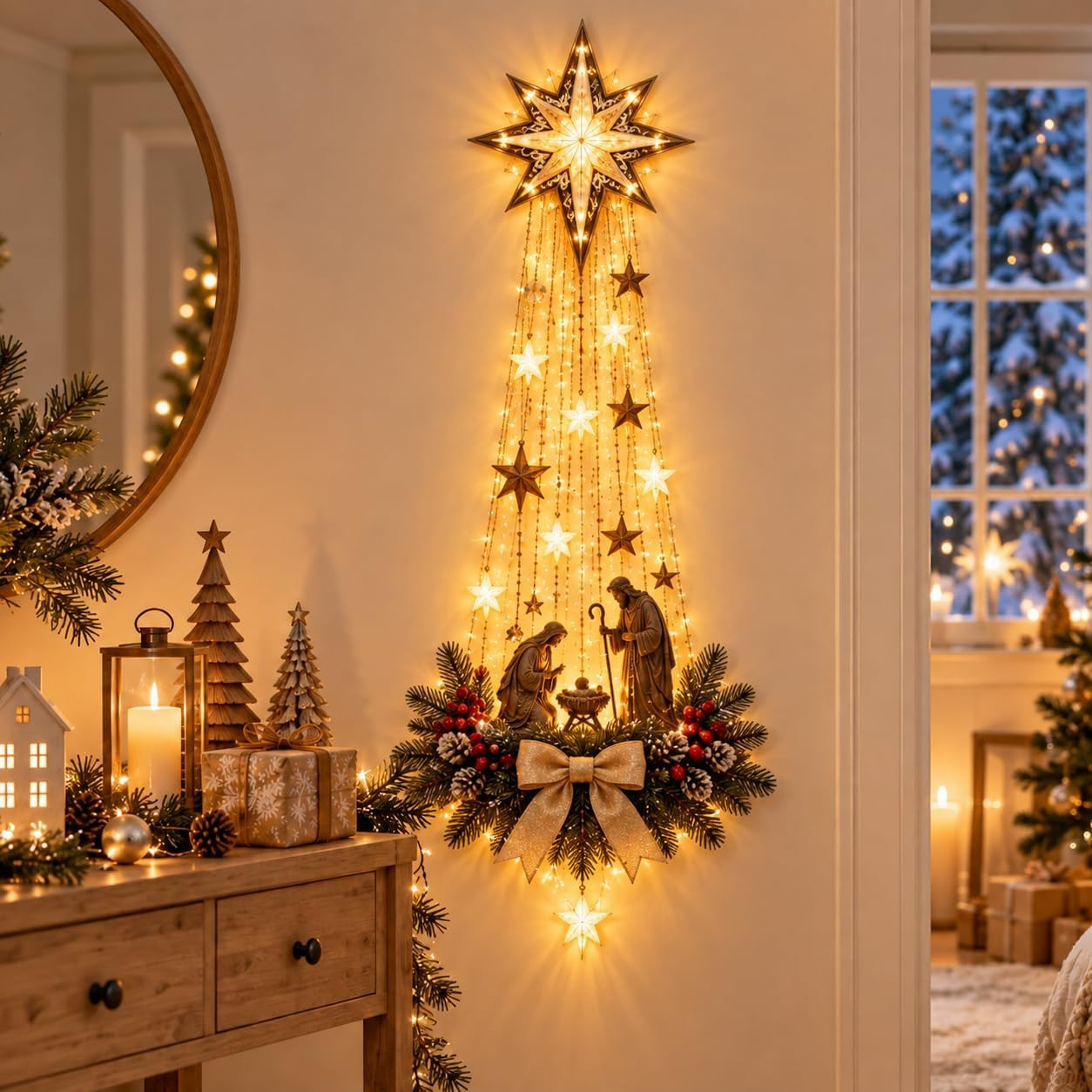 Angel Blessing Wall Light, Starglow Cascading Christmas Angel with Glowing