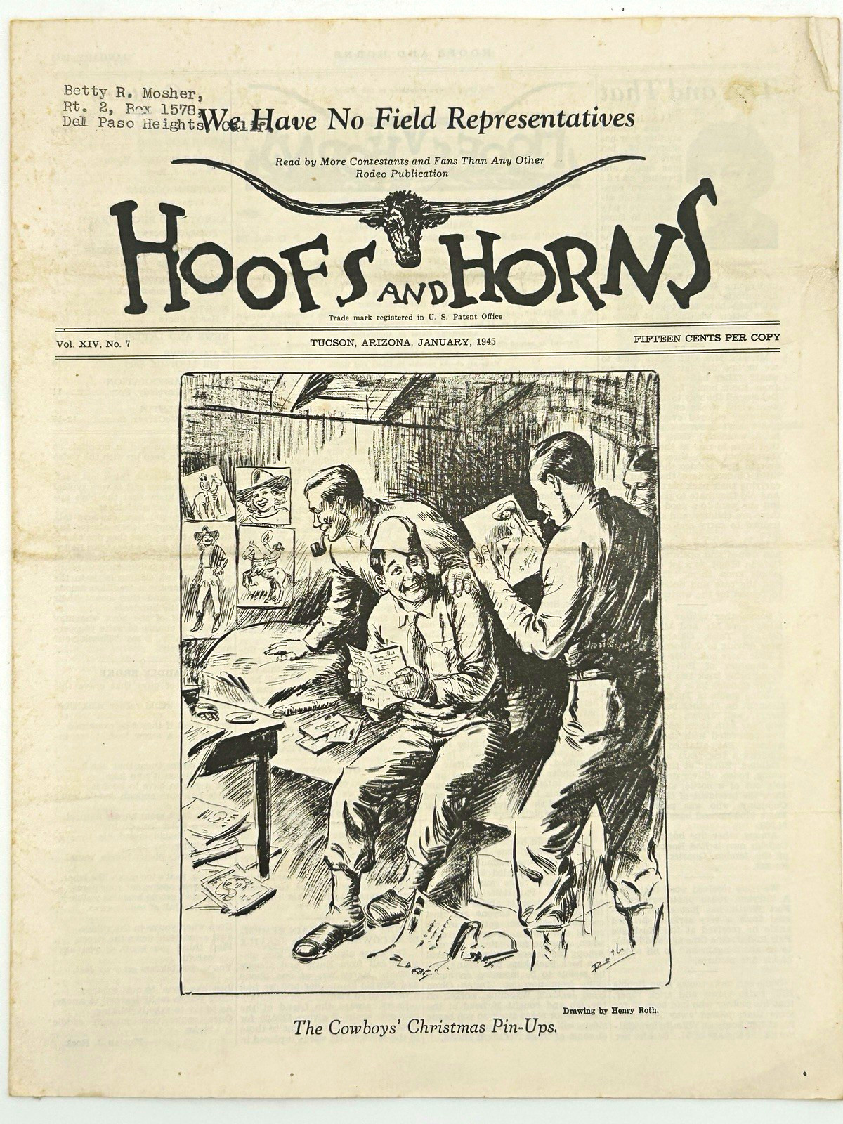 Jan 1945 Hoofs and Horns Rodeo Magazine Gene Autry Ad WWII Cowboy Henry Roth
