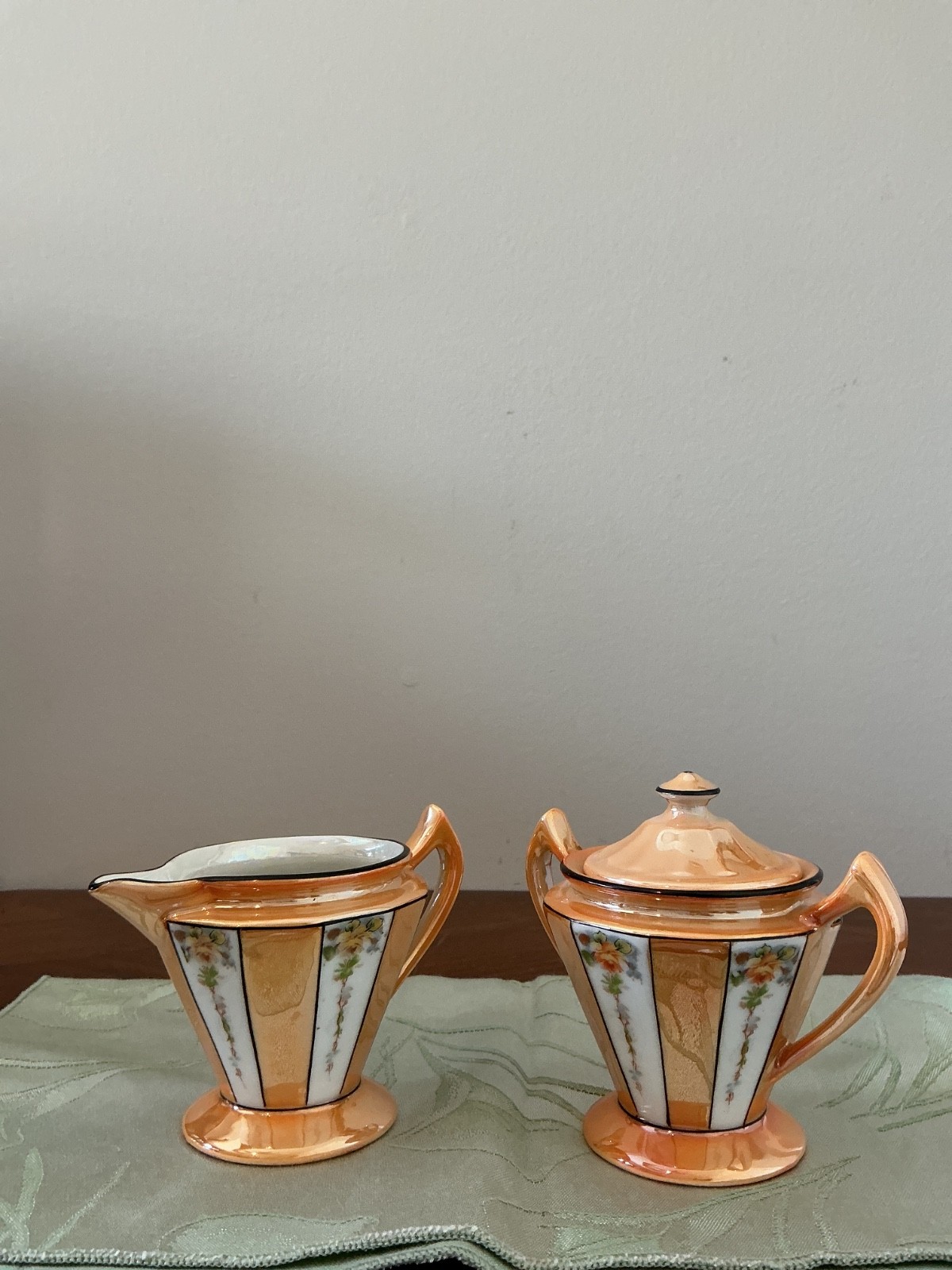 vintage Royal Rochester orange lusterware creamer and sugar set