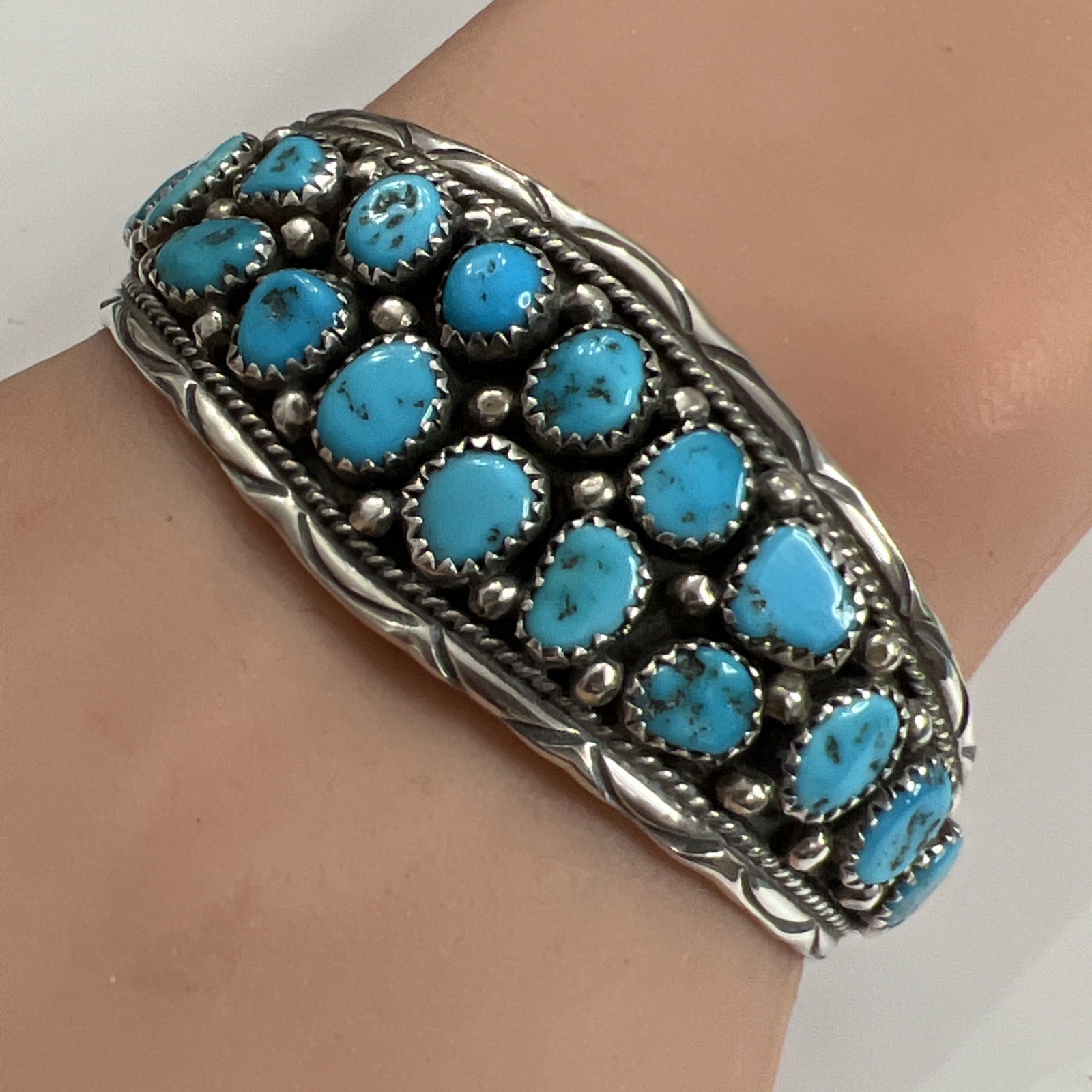 Vintage Native Navajo Anita Whitegoat AW Turquoise Sterling Cuff Bracelet