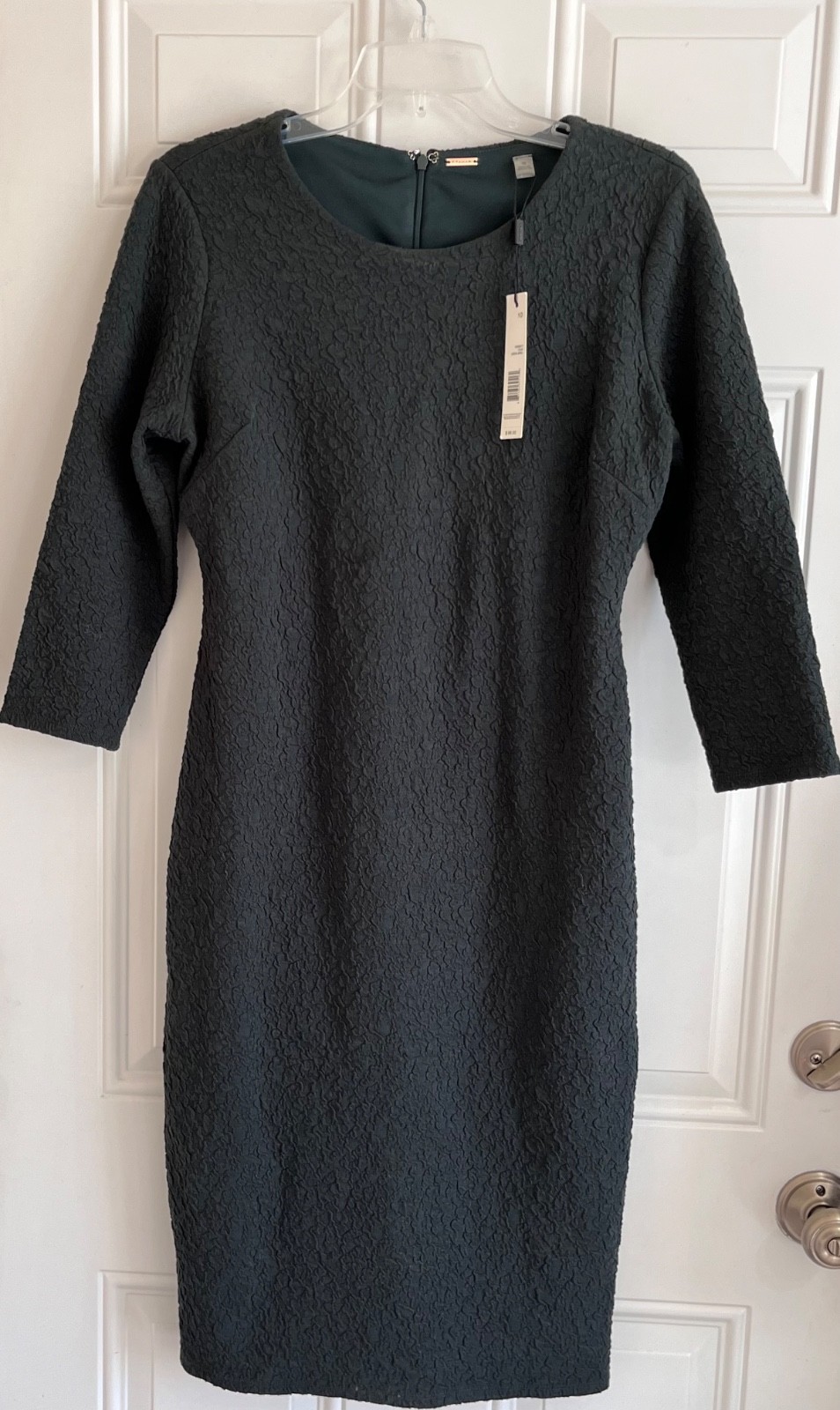 NWT TAHARI Green Jewel Textured 3/4 Sleeve Dress Preppy Size 10 St Patricks Day