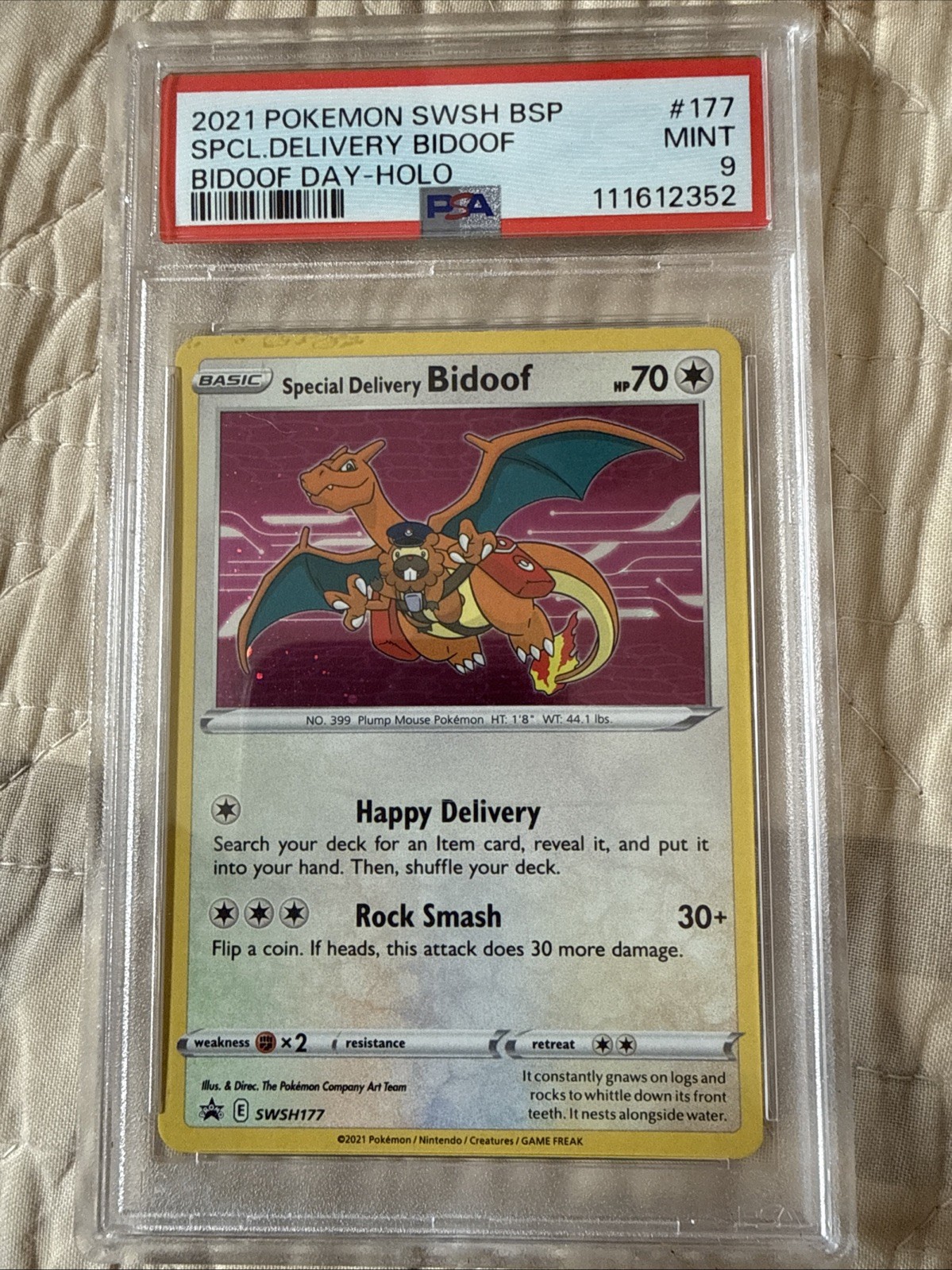 Special Delivery Bidoof SWSH177 SWSH: Sword & Shield Promo Cards Holo | PSA 9 Special Delivery Bidoof SWSH177 SWSH: Sword & Shield Promo Cards Holo | PSA 9