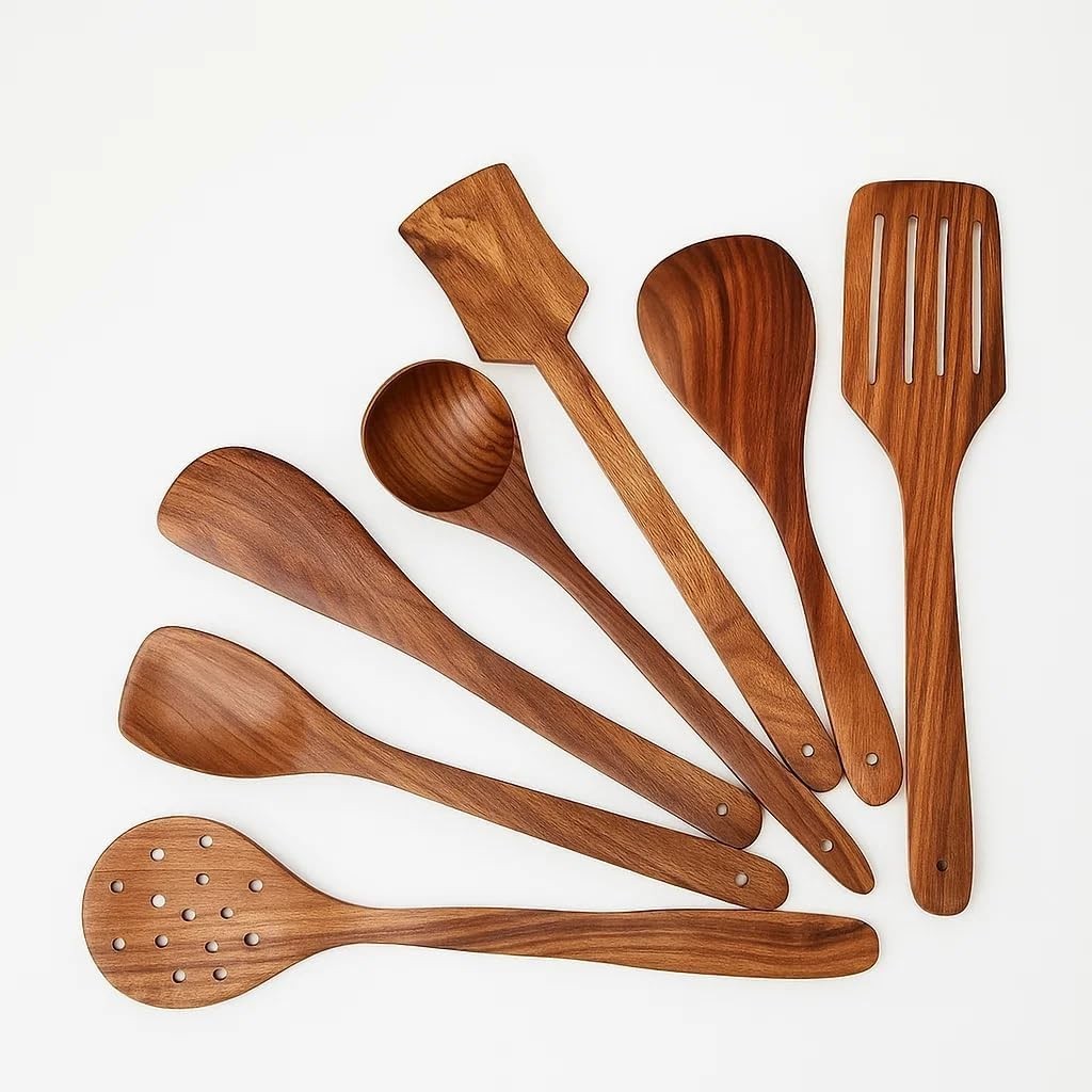 7Pcs Natural Acacia Wooden Kitchen Utensil Set Wooden Cooking Tools for Home