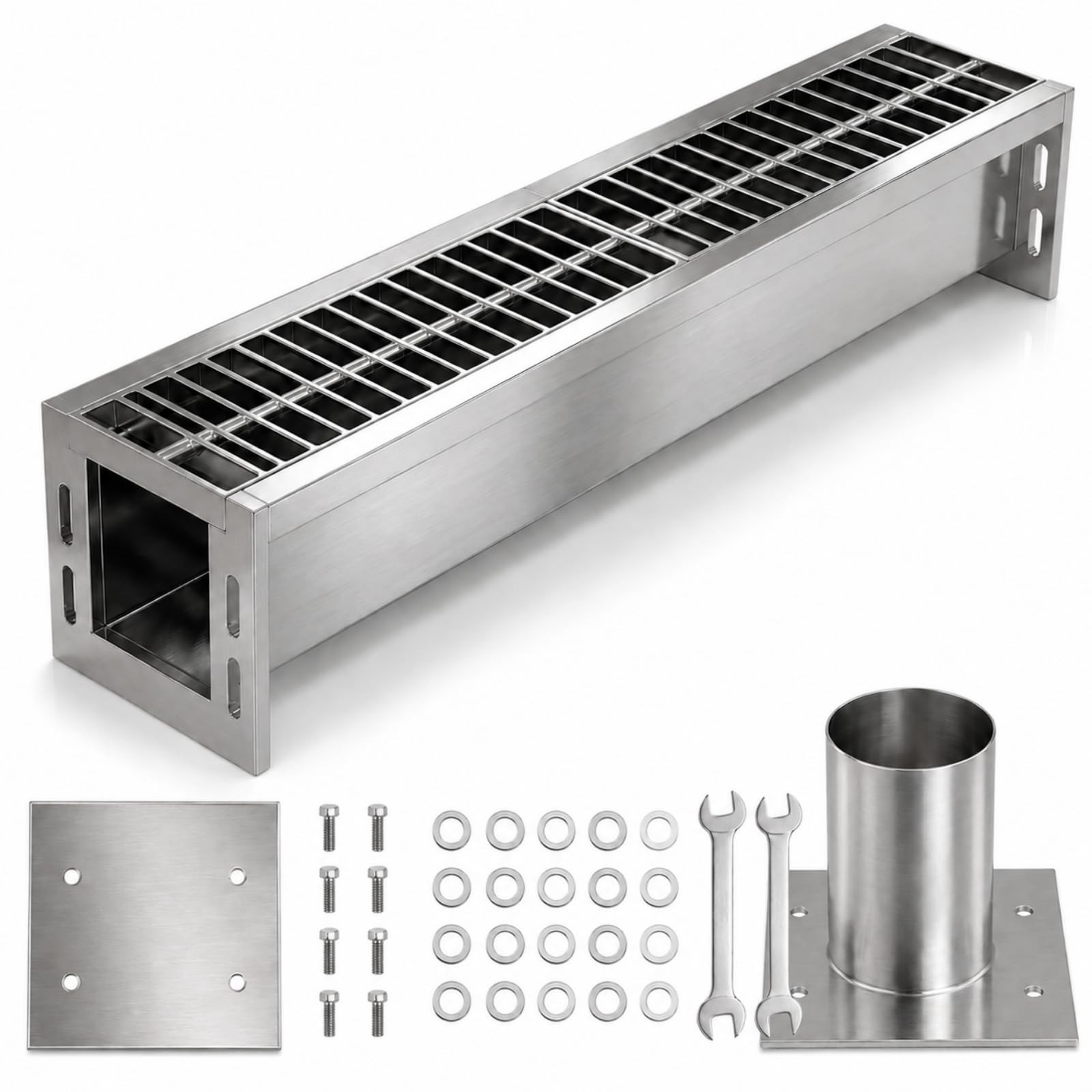 304 Stainless Steel Channel Drain Kit 39.4 Inch Trench Drain System 304 Stainless Steel Channel Drain Kit 39.4 Inch Trench Drain System