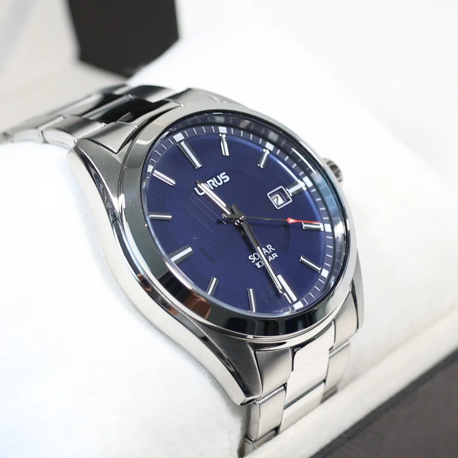 Lorus Stainless Steel Men\'s Blue Dial Solar Dress Watch RX329AX9