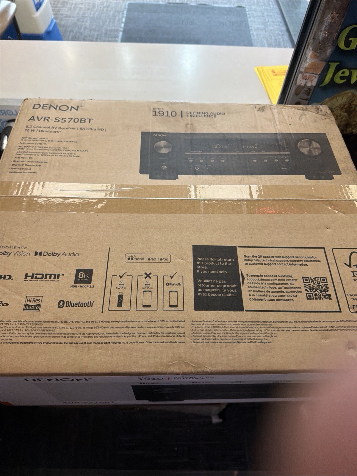 Denon AVR-S570BT | 8K Video | & Surround Sound 5.2 Ch. Receiver - NIB