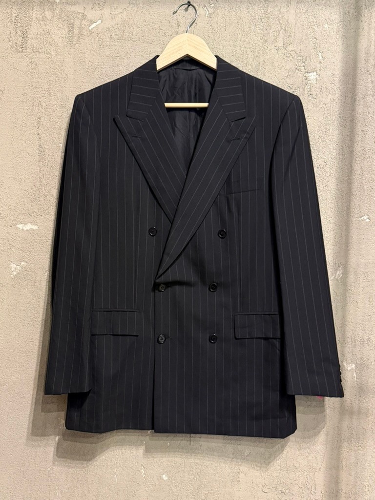 Vintage Brioni 100% wool pinstripe double breasted black suit blazer, size 48/M