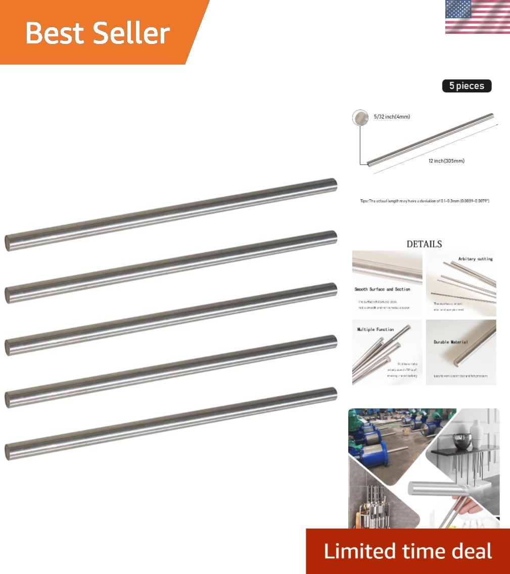 5Pcs 304 Stainless Steel Round Rod, 5/32\