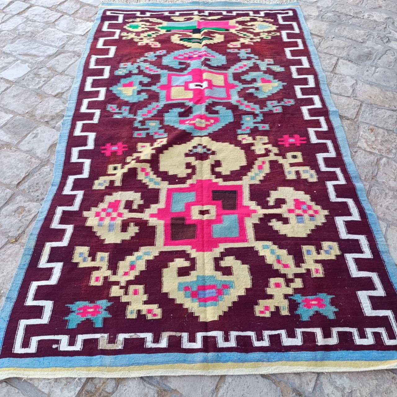 Vintage Algerian Berber Wool Kilim Rug Handwoven Tribal Flatweave 160x180