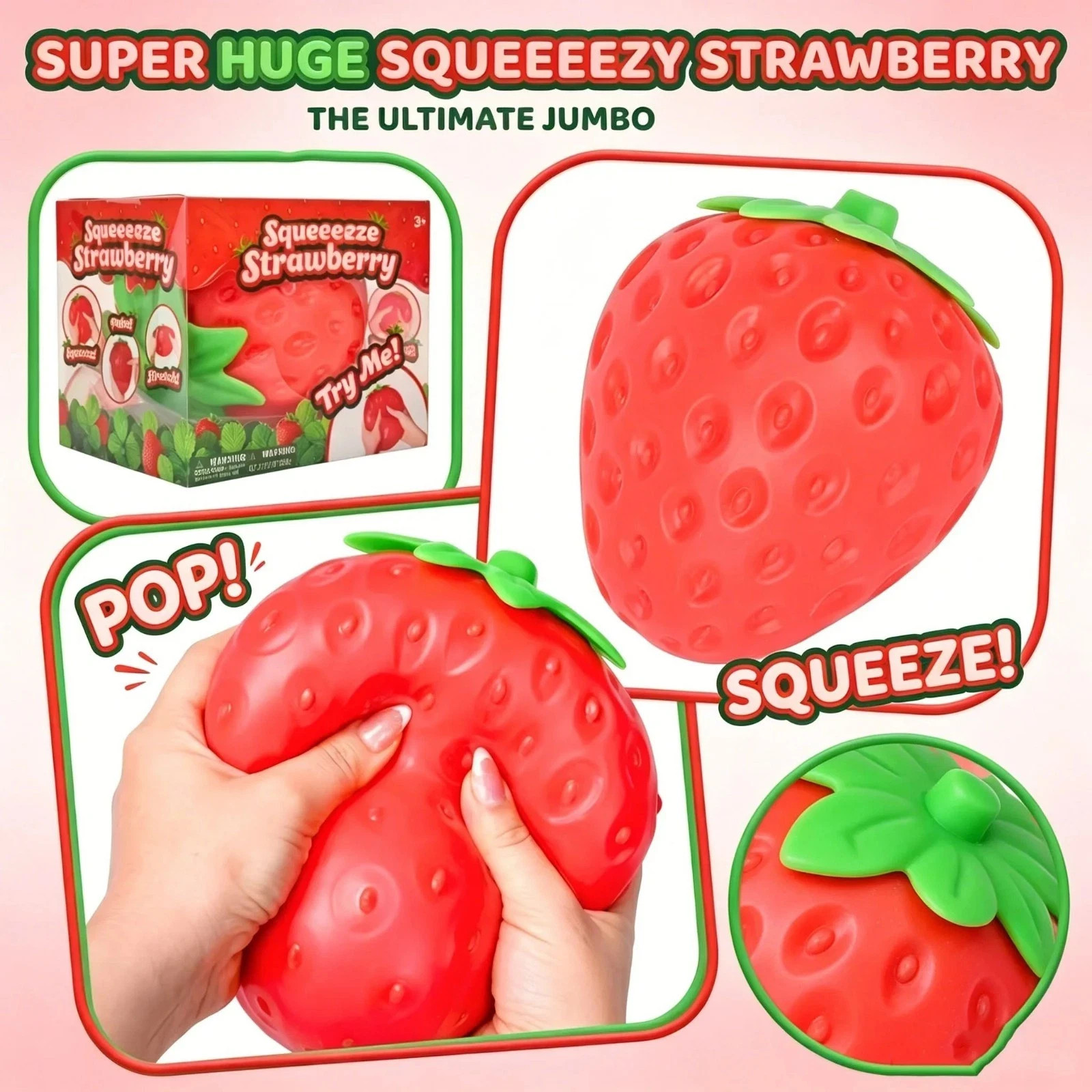 Sunny Days Jumbo Squeezy Strawberry Squishy Toy Stress Relief Sensory Fun