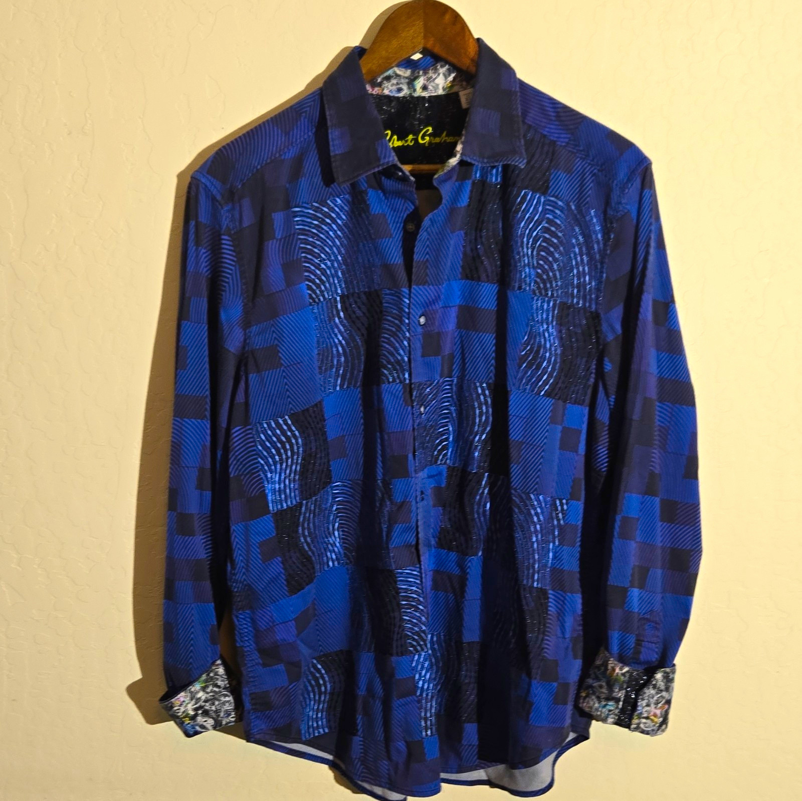 Robert Graham Cotton Stretch Geometric Button-Up Shirt Men’s XL LS