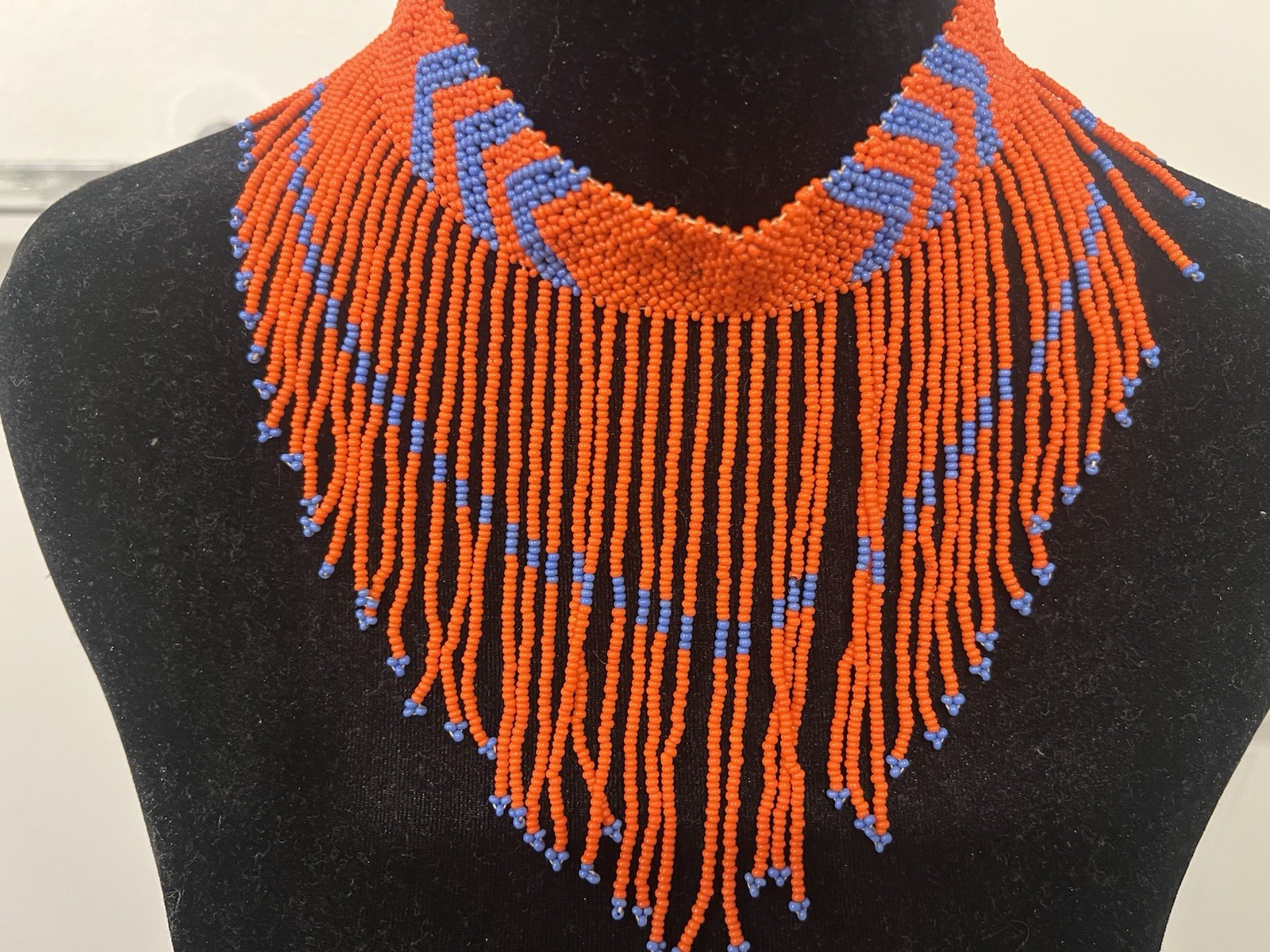 Antique Mohave Yuma Indian Netted Beaded Collar Yoke Necklace 16\ Antique Mohave Yuma Indian Netted Beaded Collar Yoke Necklace 16\