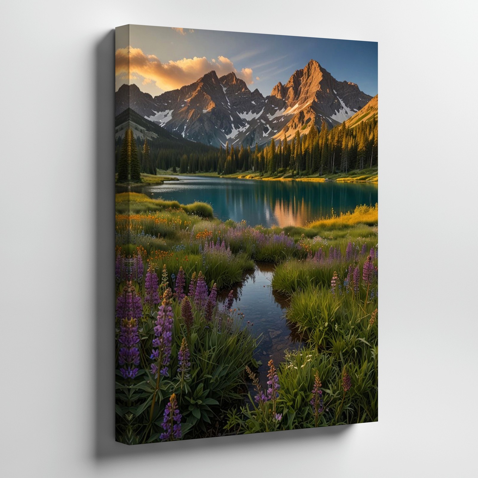 Mountain Landscape Canvas Wall Art Lake Reflection Wildflowers Nature Home Decor