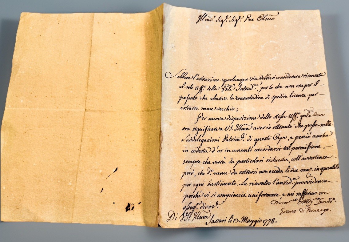 18thC Italian Manuscript 1778 Sassari Sardinia Italy Letter Copper Mining