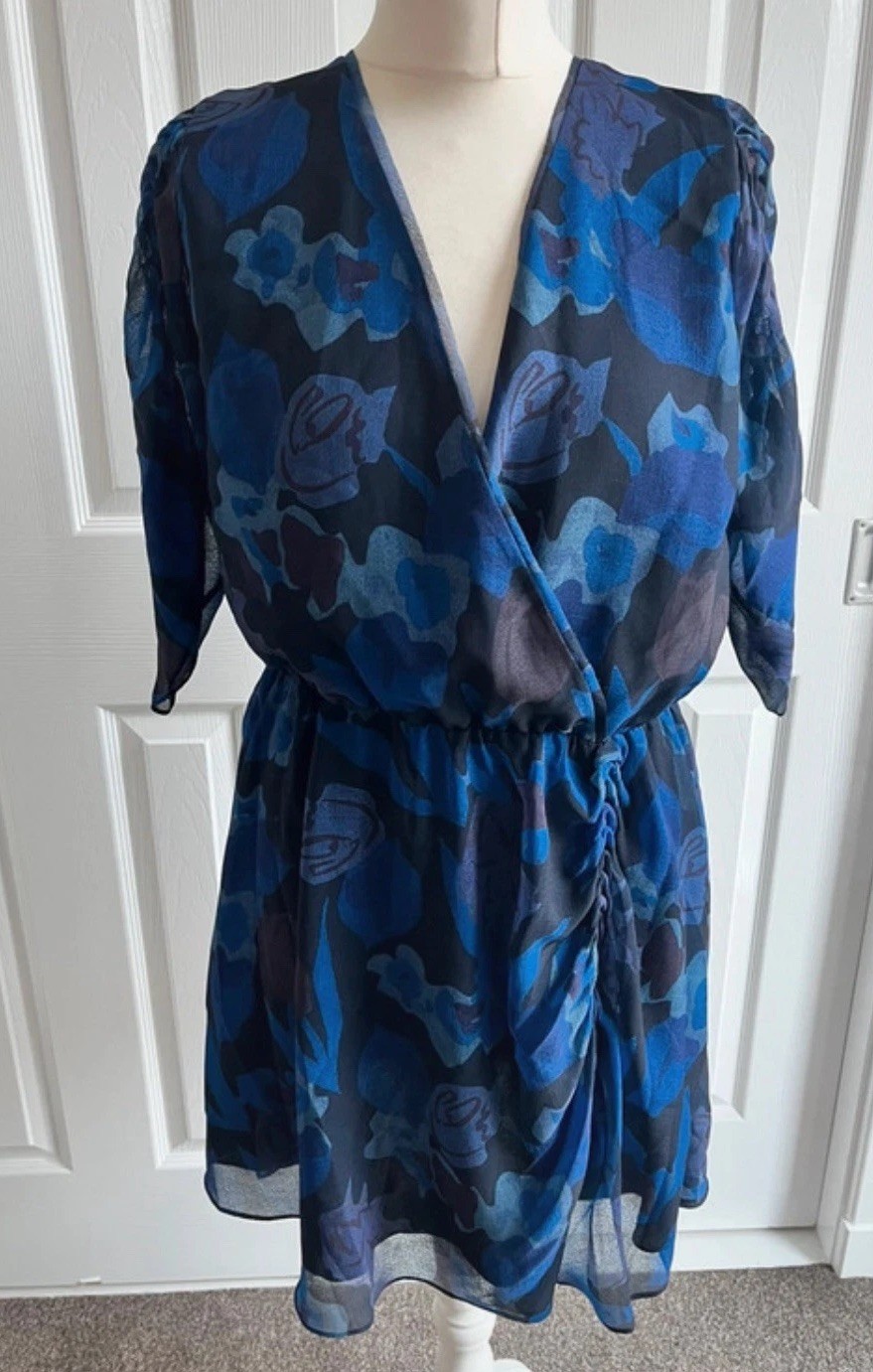 Ted Baker Blue Floral V neck Stretch Waist Dress 4 14 NWT wedding party holiday 