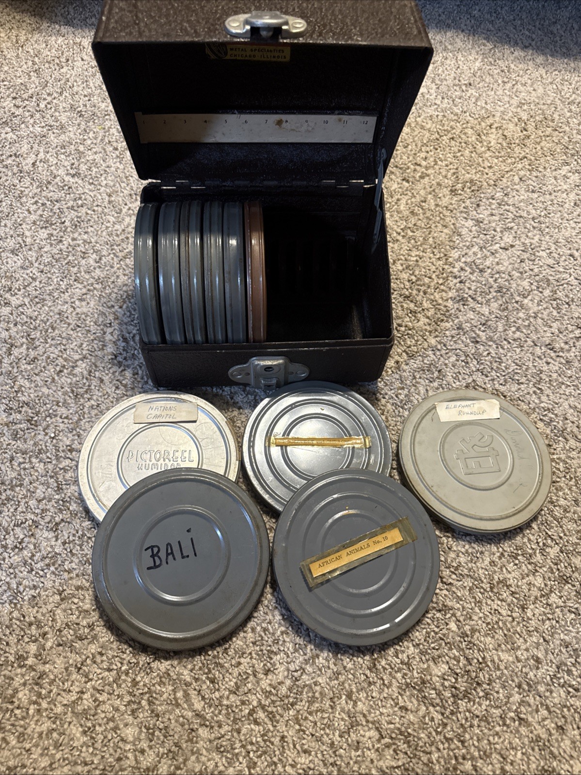Vintage 7” 8mm Reel Cases With Reels &  Box Lot Roosevelt/Churchill, Etc.