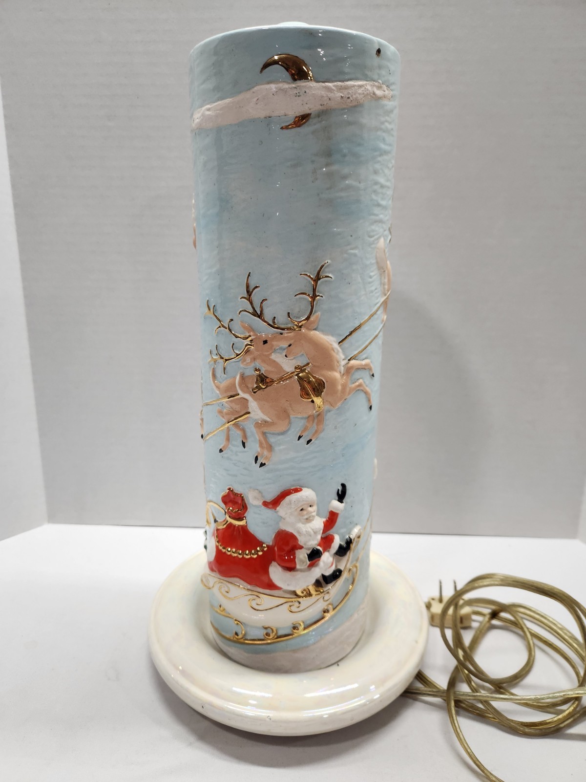Vintage Atlantic Mold Ceramic Christmas Candle 3D Santa Sleigh & Reindeer 14.5
