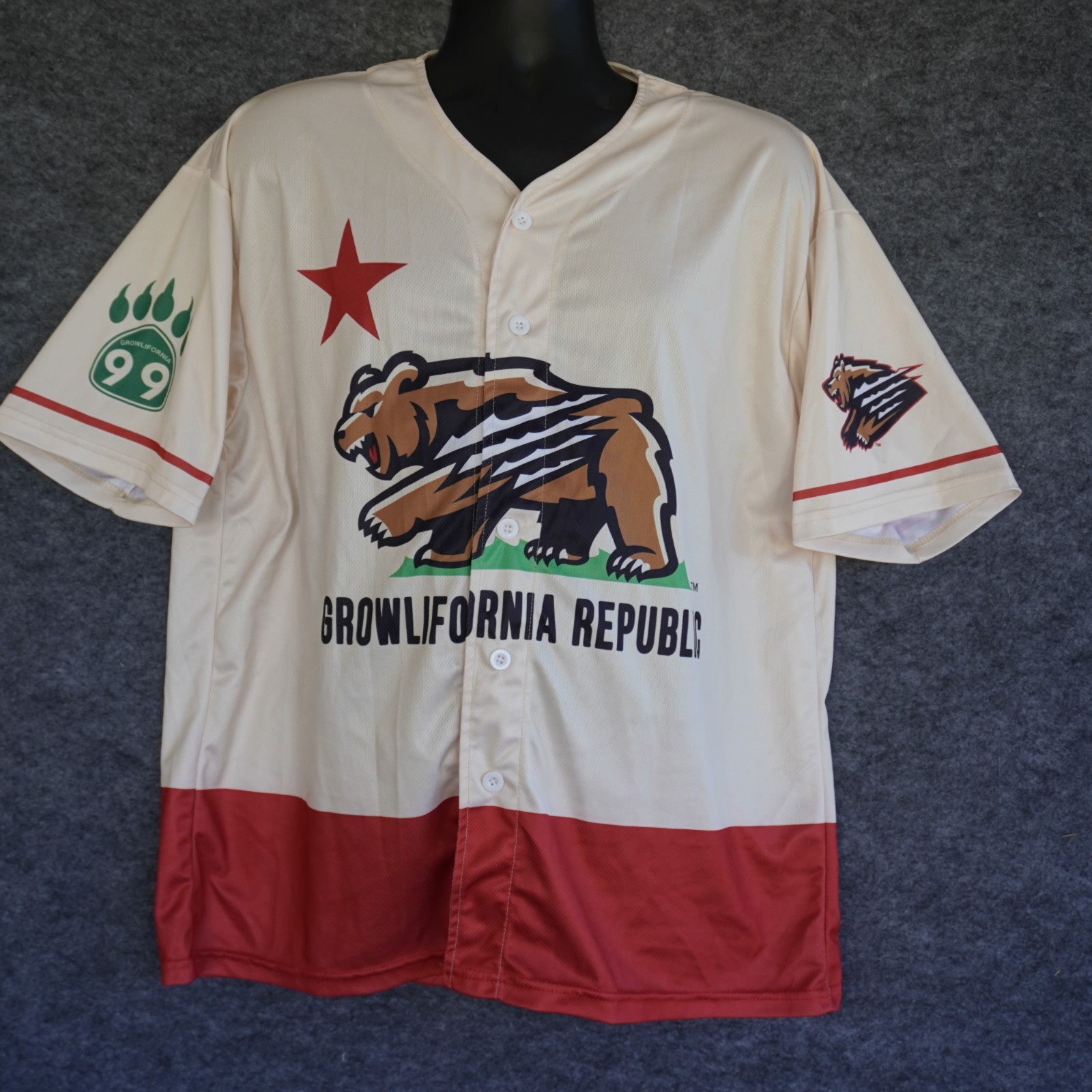 Fresno Grizzlies Growlifornia Jersey Adult M Cream Red Polyester Baseball SGA