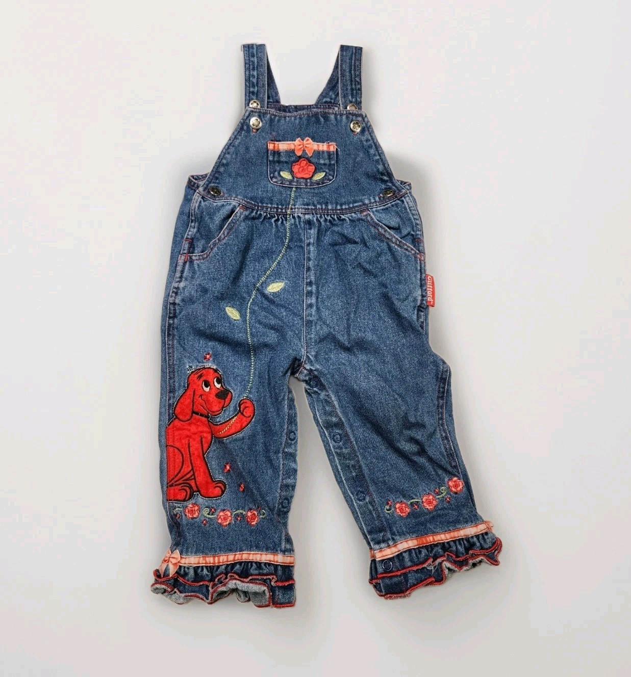 Rare Vintage Clifford Big Red Dog Girls 2T Blue Denim Overalls 90s