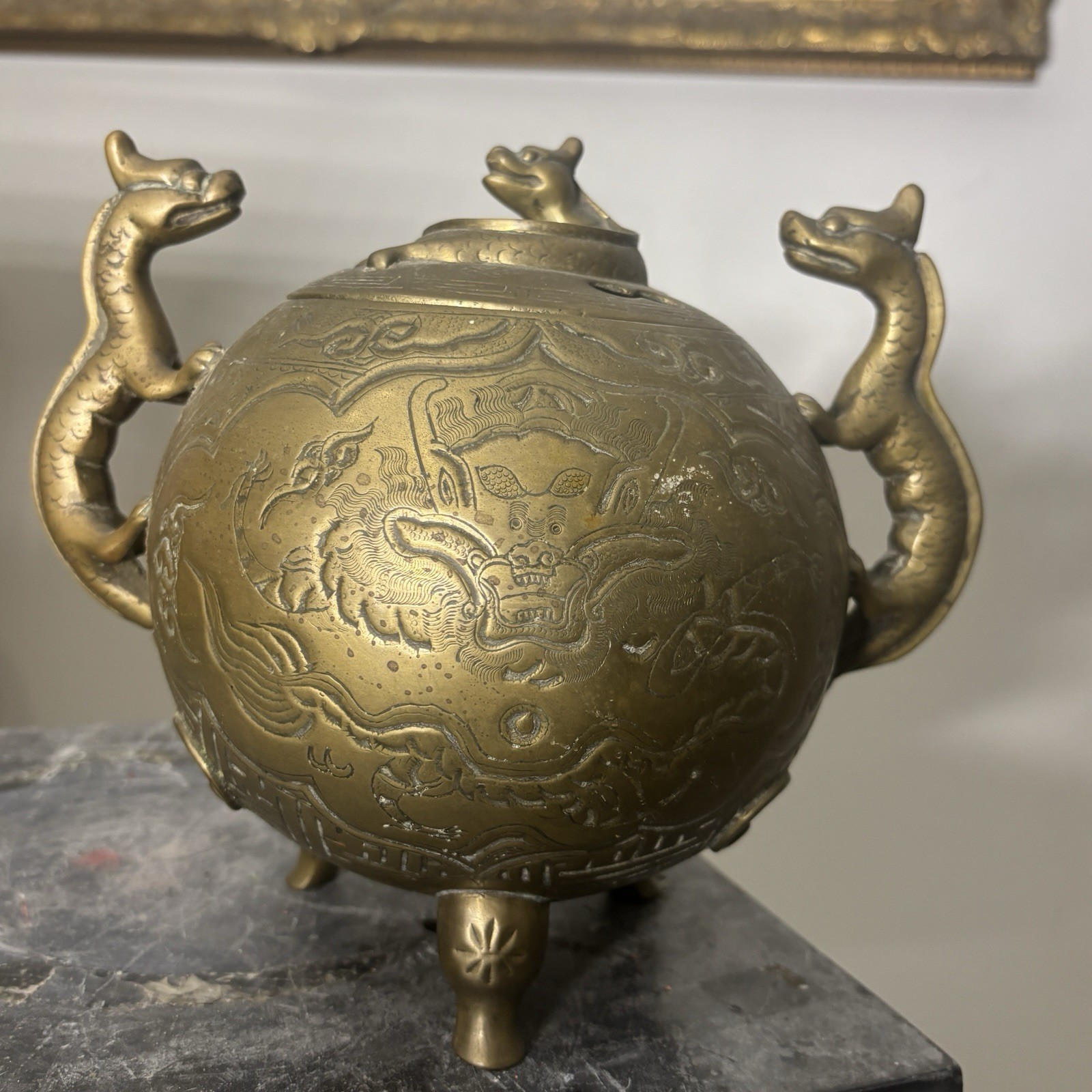 Antique Chinese Censer Dragons